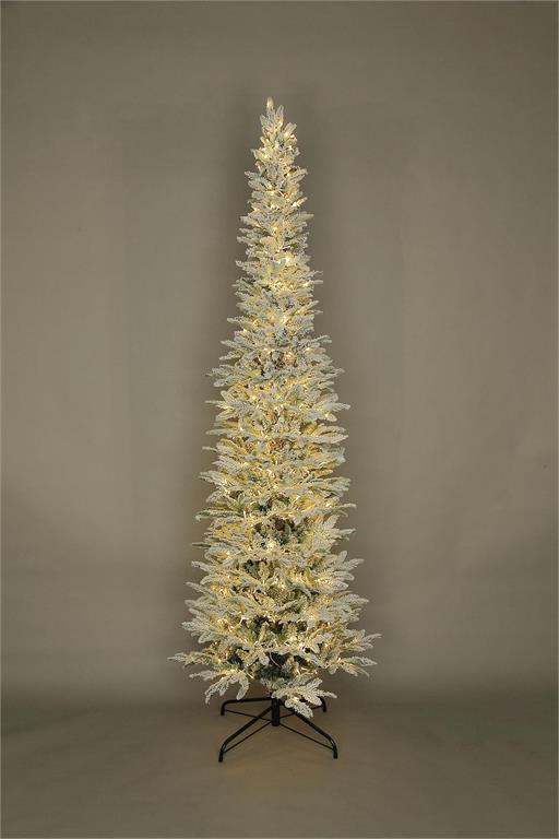X1406/75 | LIT FLOCKED FRASER FIR PENCIL TREE, 7.5' X32