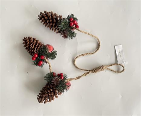XA354-BRN | HANGING PINECONE X3 WITH PINE & BELL ON TOP, 28