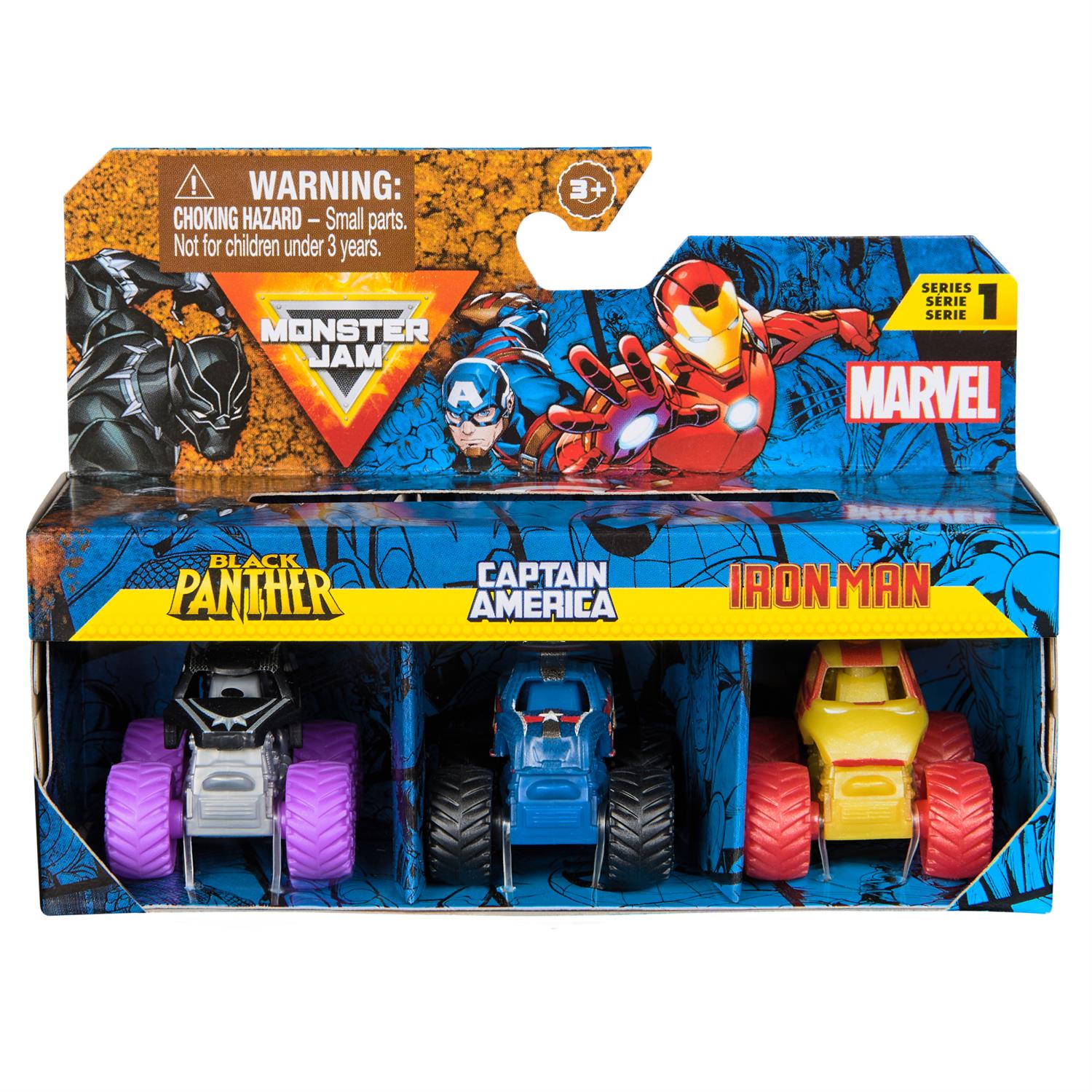 6070229 | Monster Jam, Marvel Mini Monster Truck 3-Pack 1:87 Scale