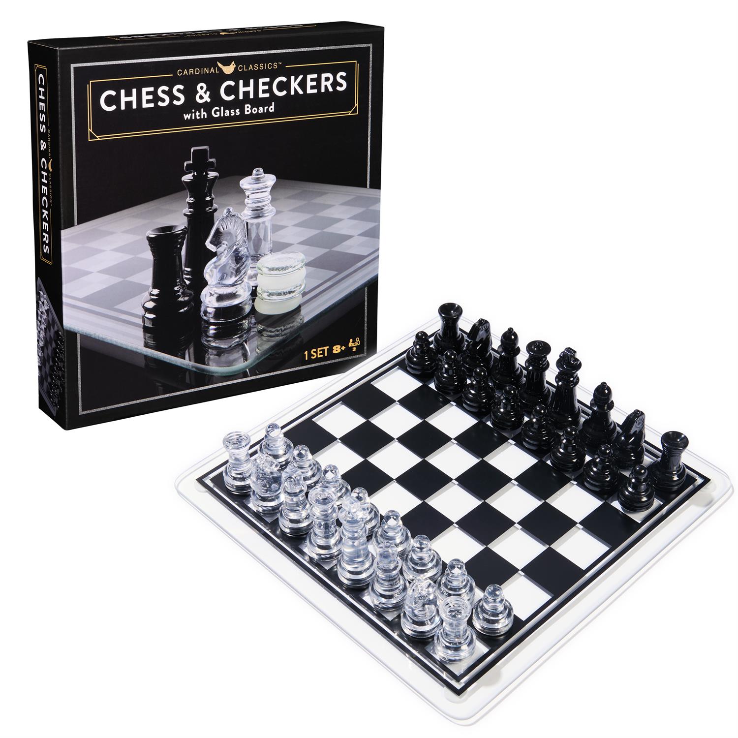 6072235 | Cardinal Classics, Black and Clear Chess & Checkers Set