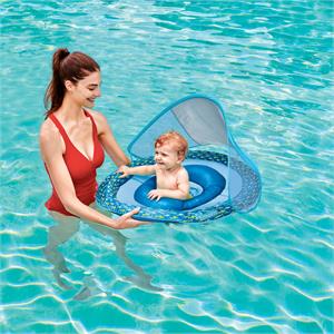 Swimming Pool Floats For Infants Swimways Baby Spring Float – Zwembad Float Met Luifel, UPF Bescherming, Voor Baby's 9-24 Maanden (Haai) Pool Float Is