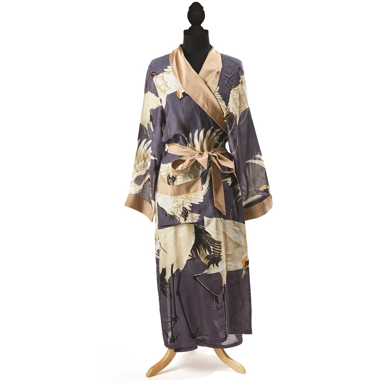 Heron Floral Pattern Print Men Long Robe