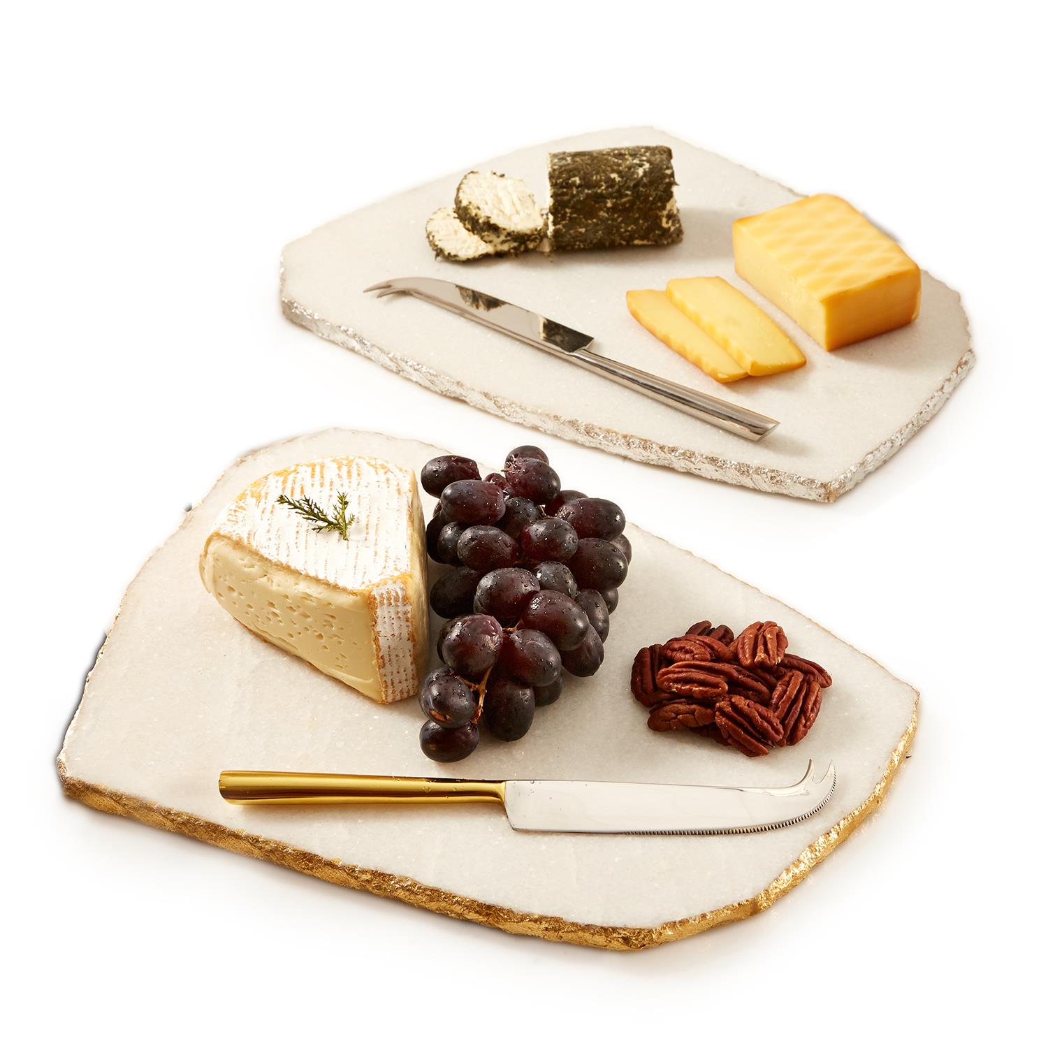 White Marble Cheese Plate with Knife Asst 2 Colorways
