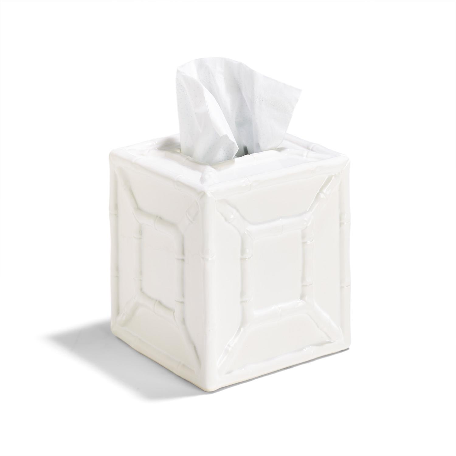 ハットBOX風オブジェ2個set(White)    ハンドメイド雑貨 Faux Bamboo Fretwork Tissue Box Cover