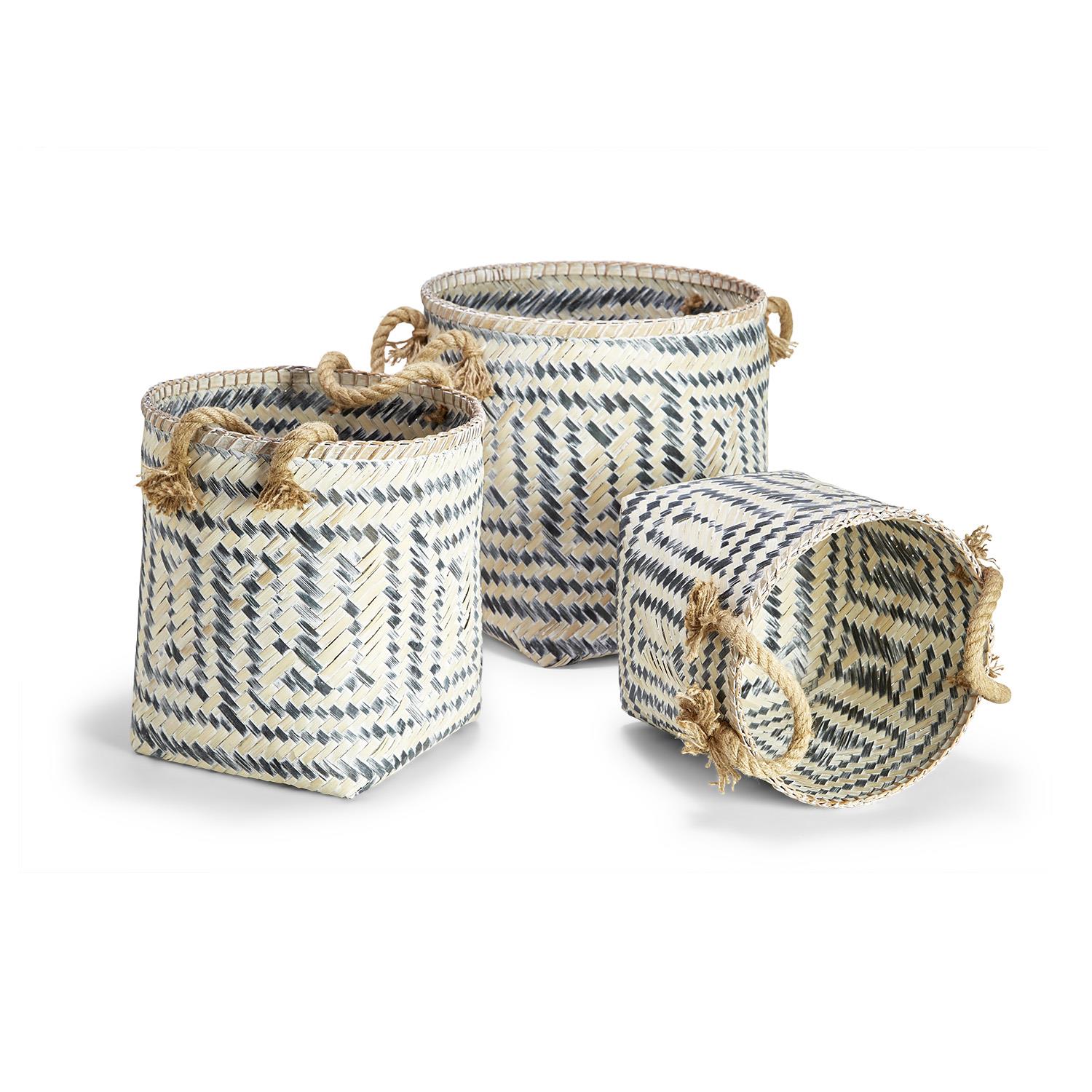 Perivilos S/3 HandCrafted Baskets with Jute Rope Handles
