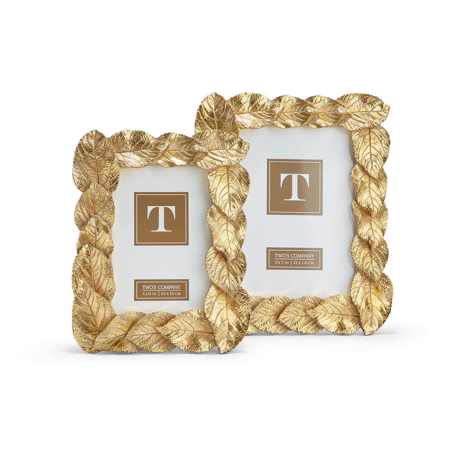 Gold Leaves Set Of 2 Photo Frames Includes 4x6 And 5x7