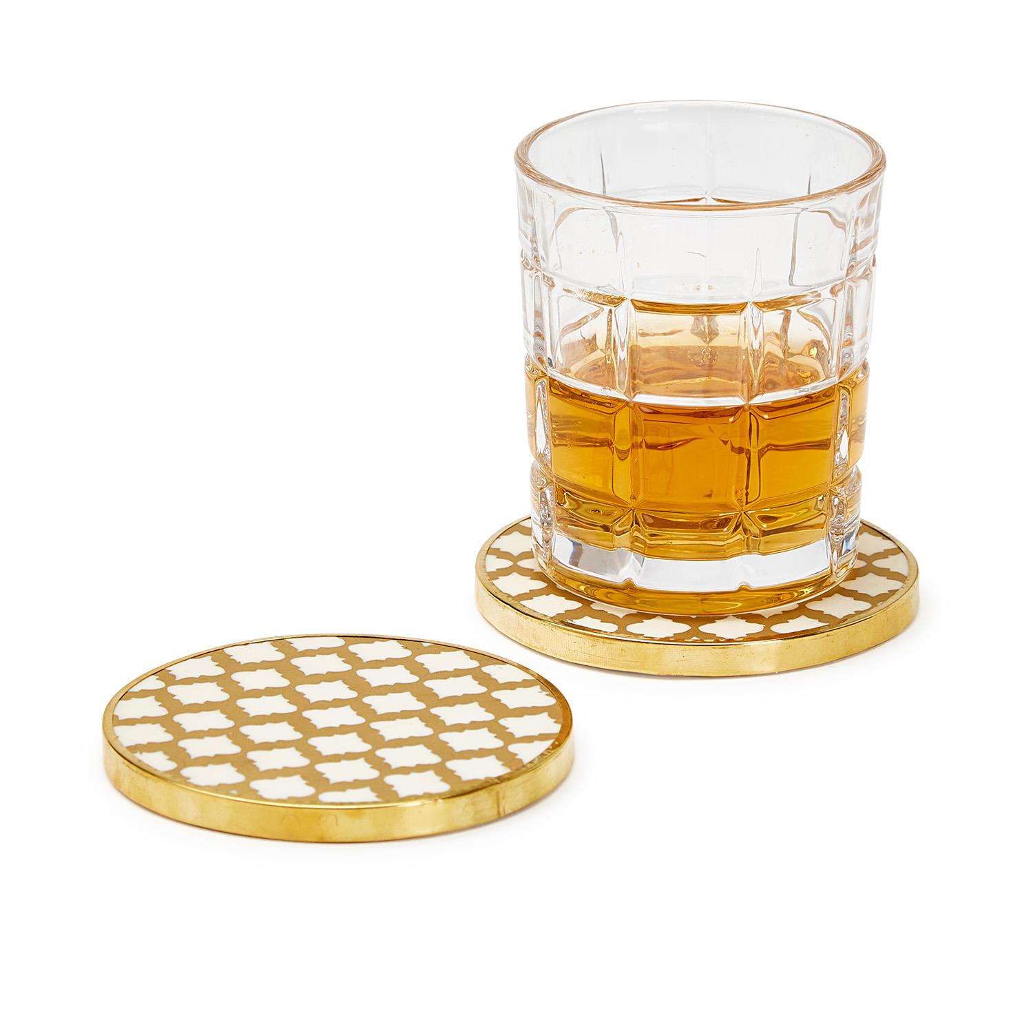 Hampton Set of 4 Geometric Coasters with Gold Rim
