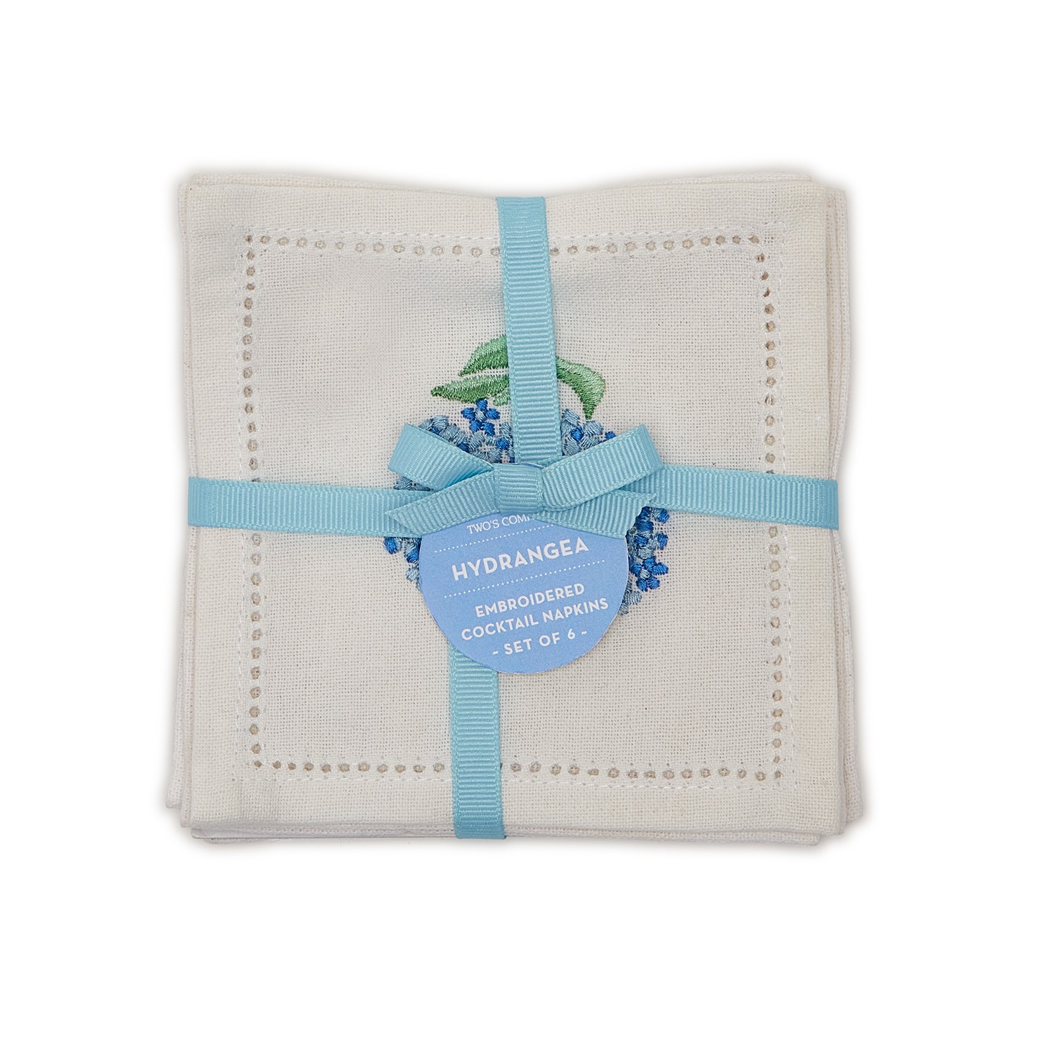Hydrangea S/6 Hemstitch Cocktail Napkins
