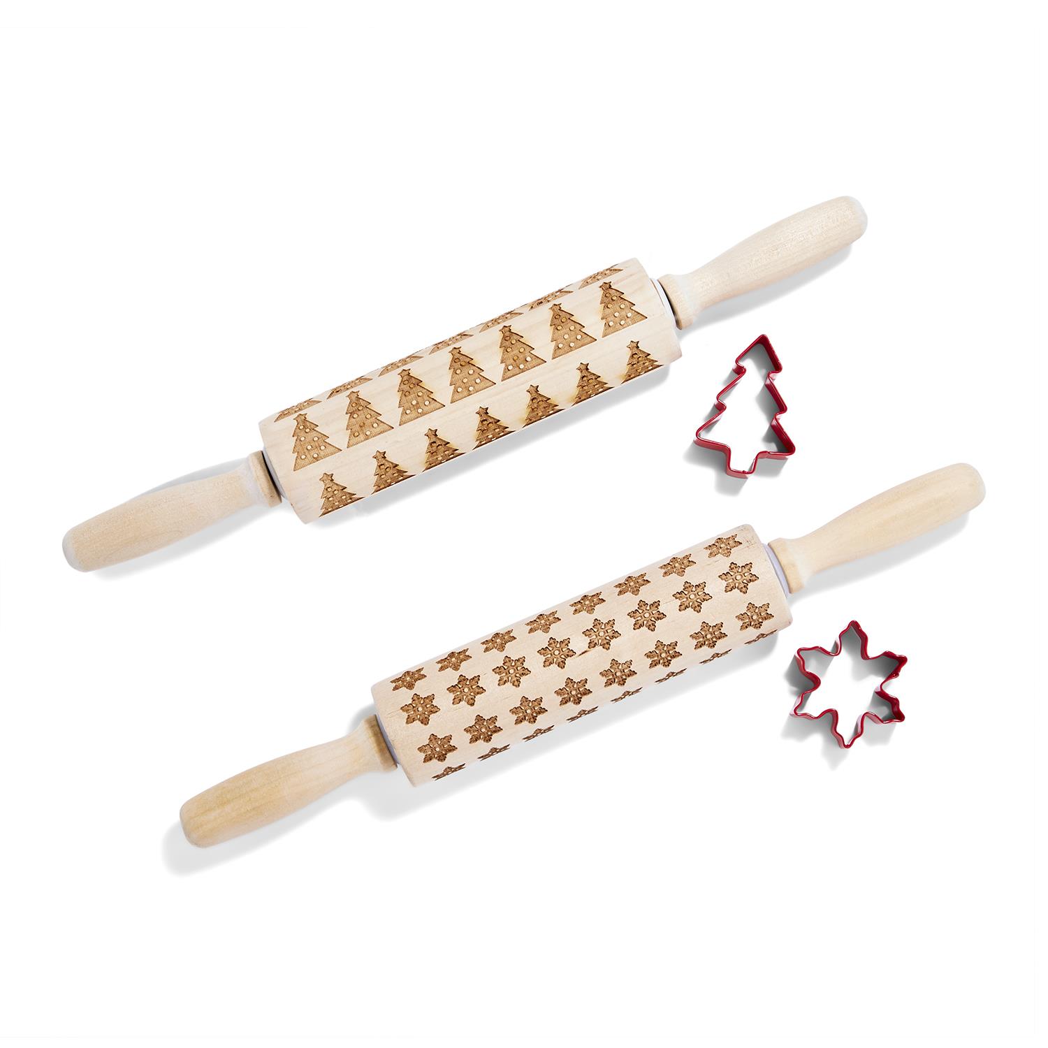 Wood Embossed Rolling Pin Asst 2 Designs