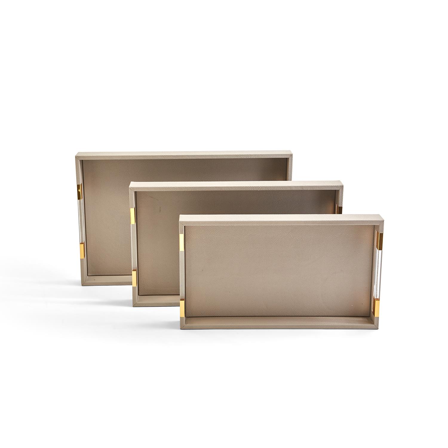 S/3 Taupe Decorative Rectangle Tray