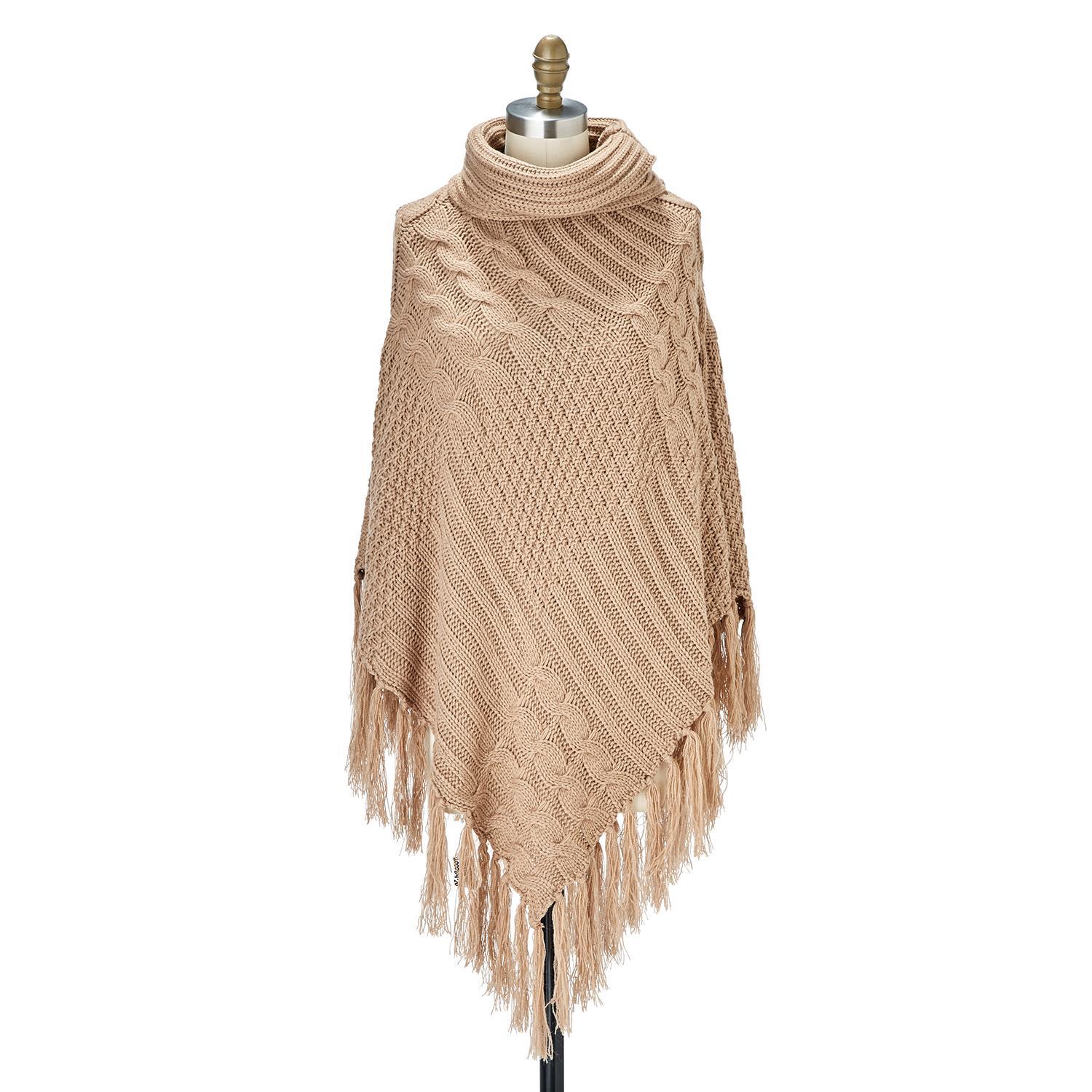 Turtleneck Shawl with Tassels Asst 2 Colors
