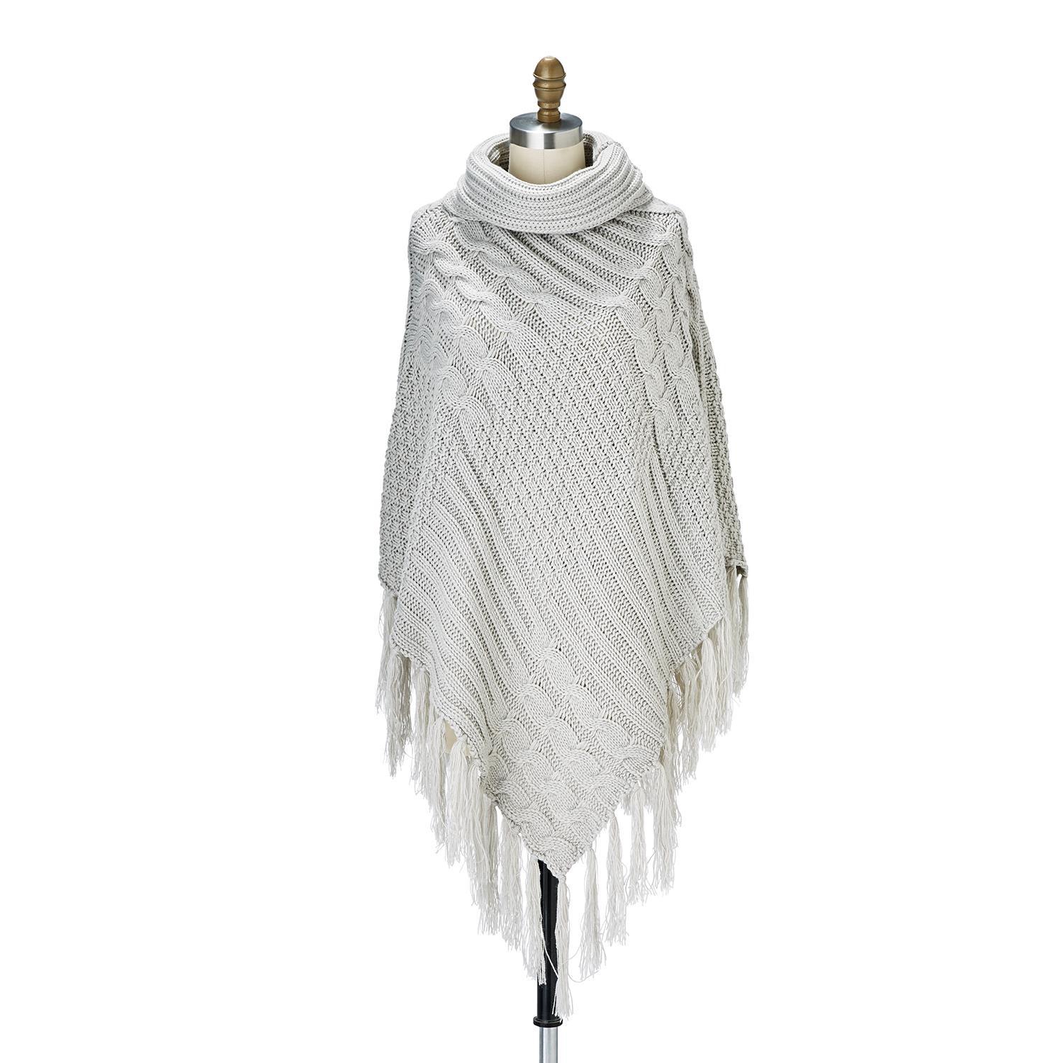 Turtleneck Shawl with Tassels Asst 2 Colors
