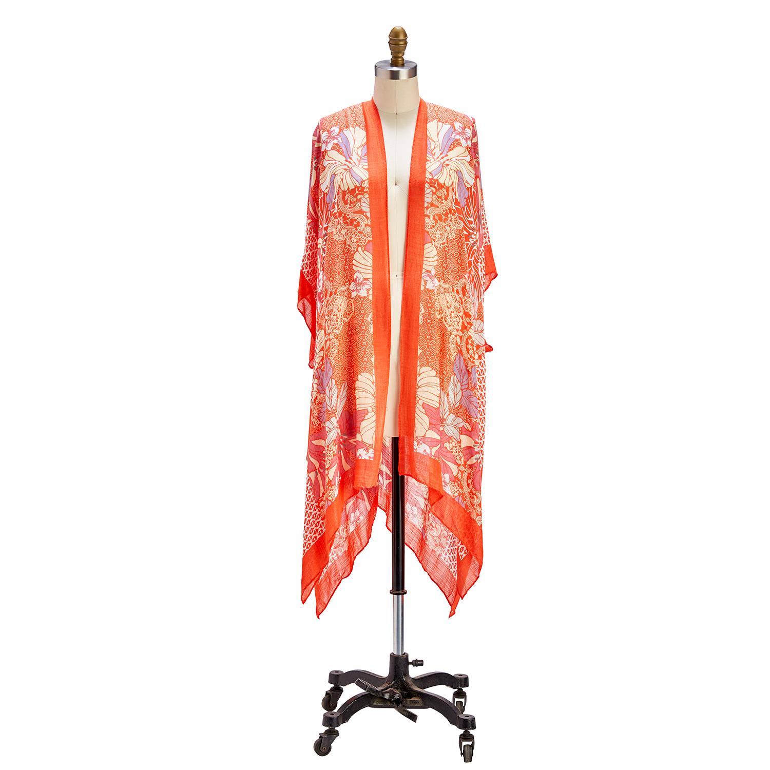 Coral Floral Print Kimono