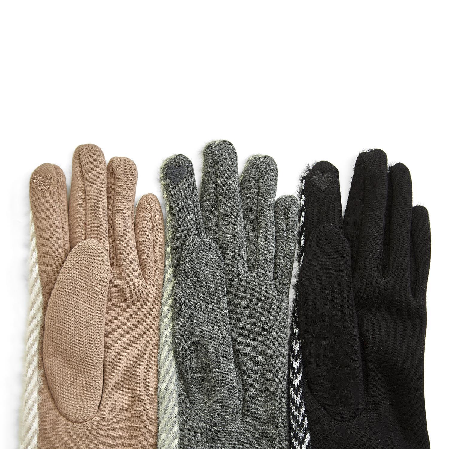 Fuzzy Chevron Gloves with Fur Pom Pom and Touchscreen Fingertips ...