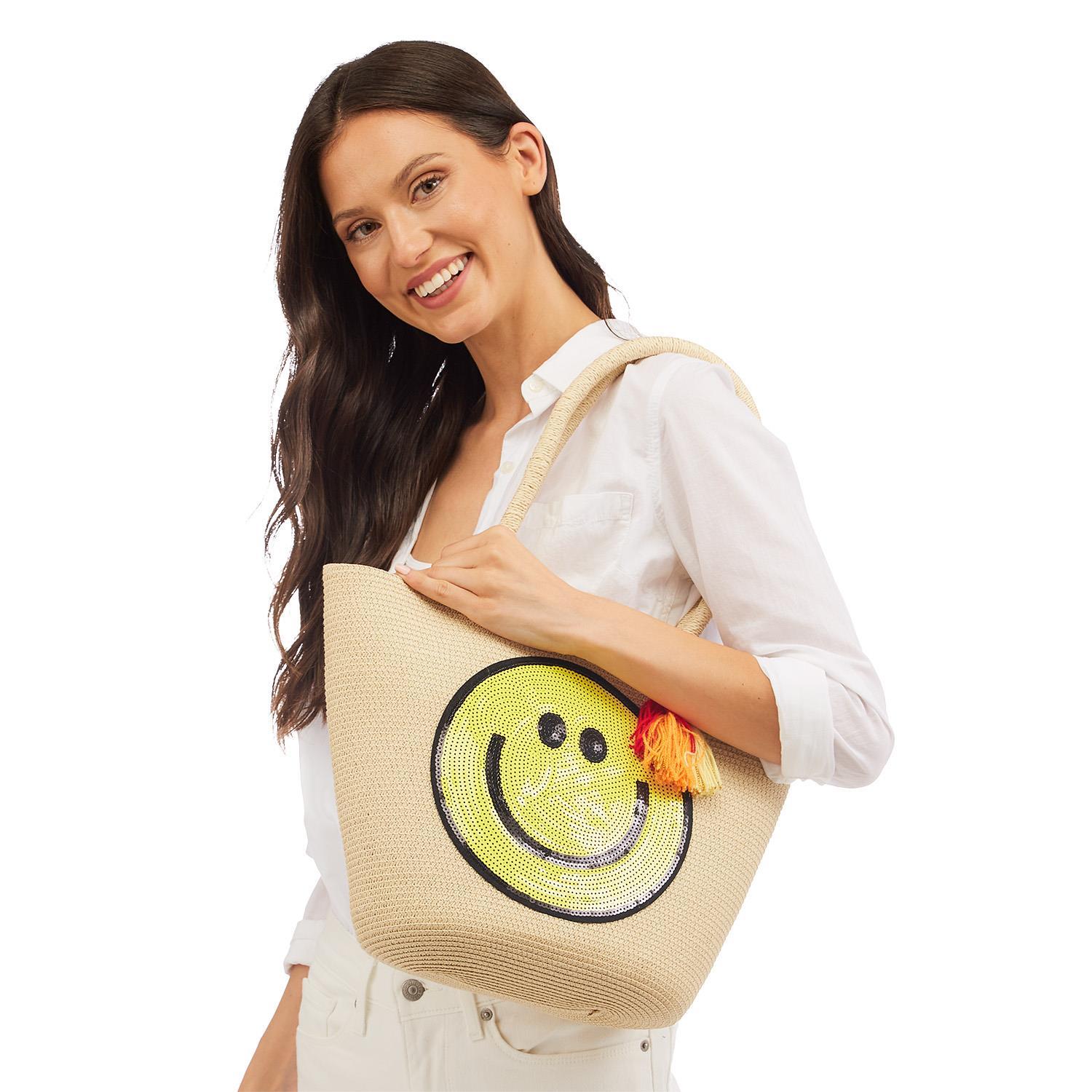 Woven Tote With Smile