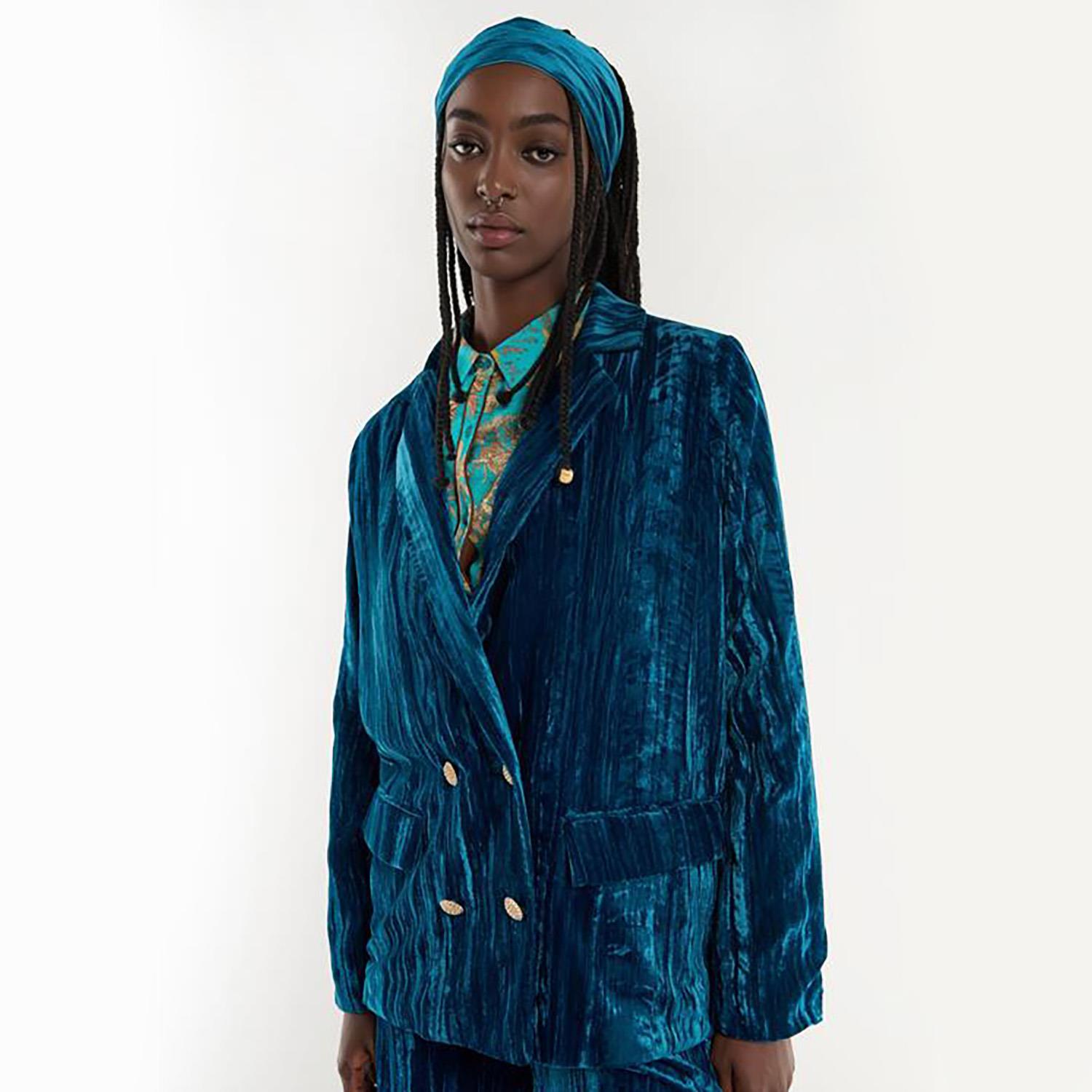 Crushed Velvet Jacket Blue
