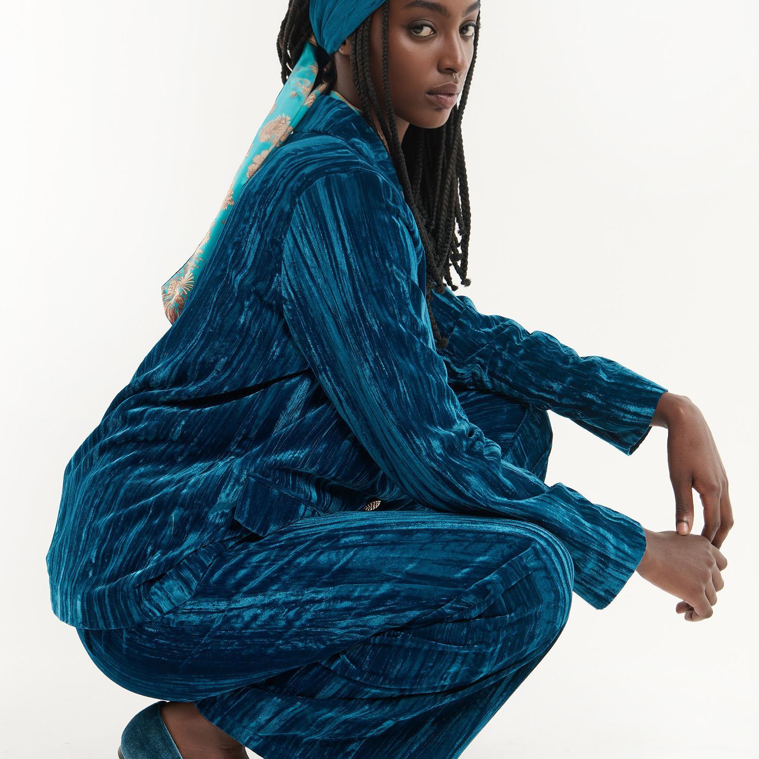Crushed Velvet Jacket Blue