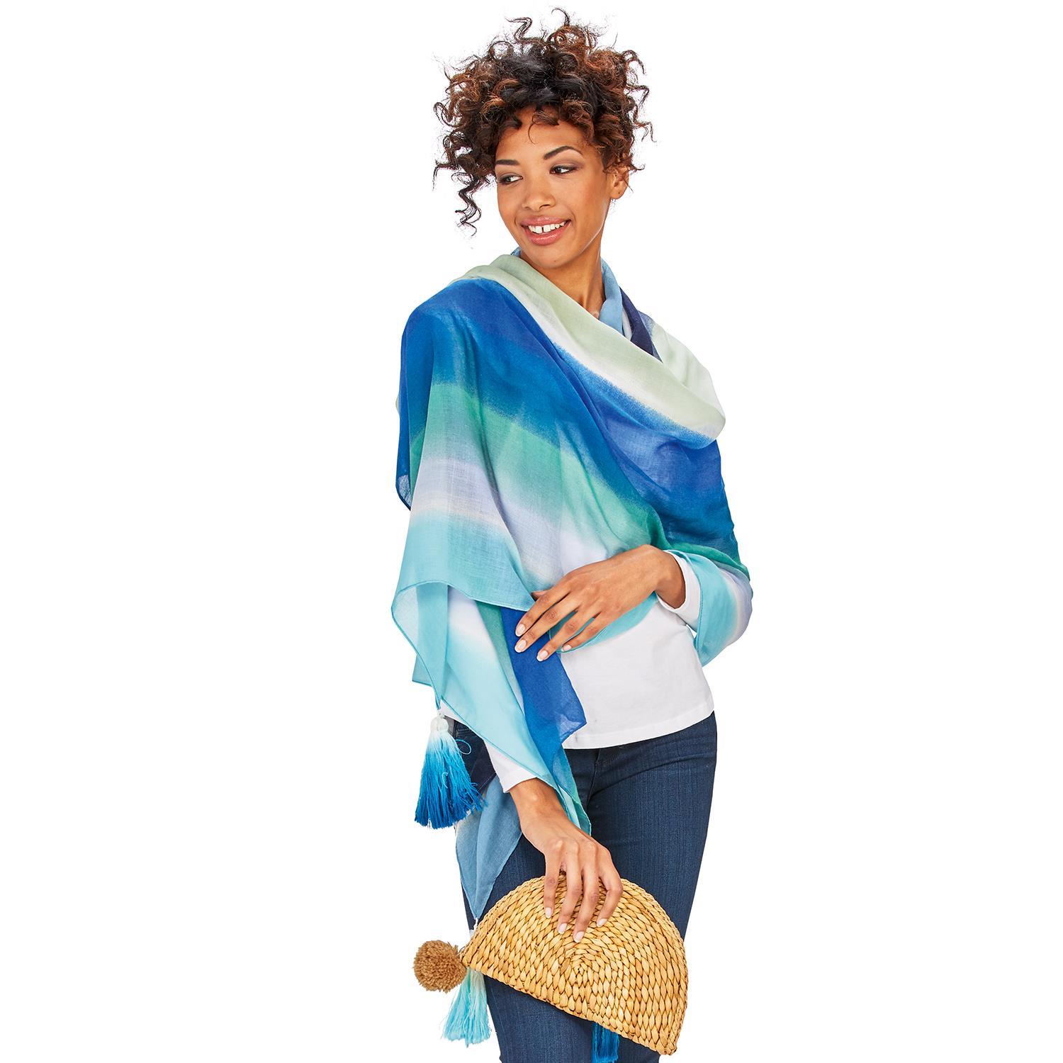 Multicolored Shawl with Ombre Tassel