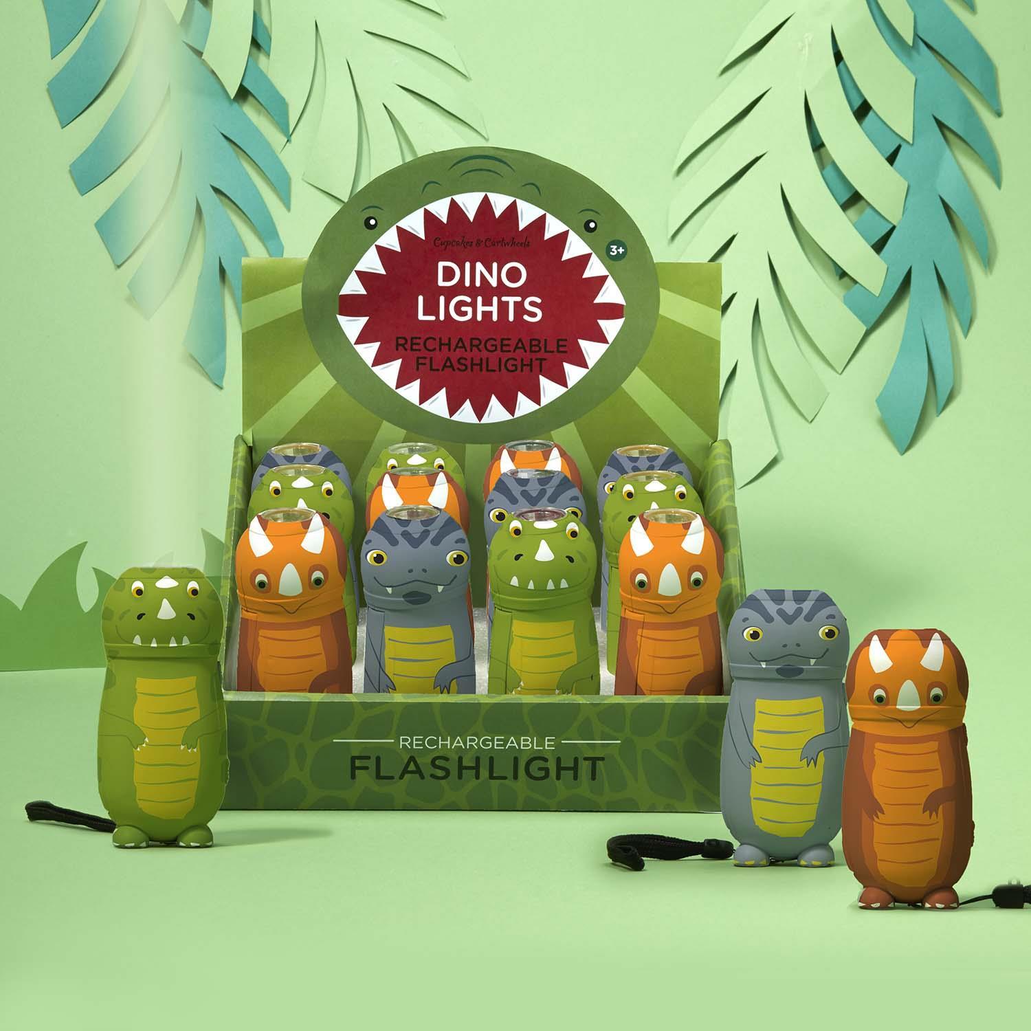12 Pc Dino Flashlight Un in Countertop Display Asst 3 Designs