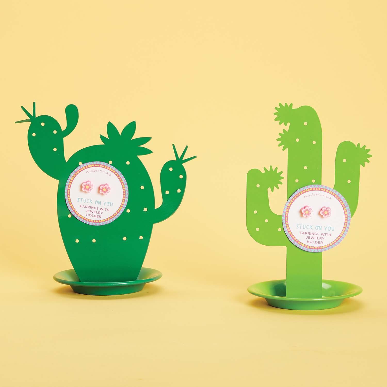 Cactus Jewelry Holder w/ Pair of Flower Earrings
