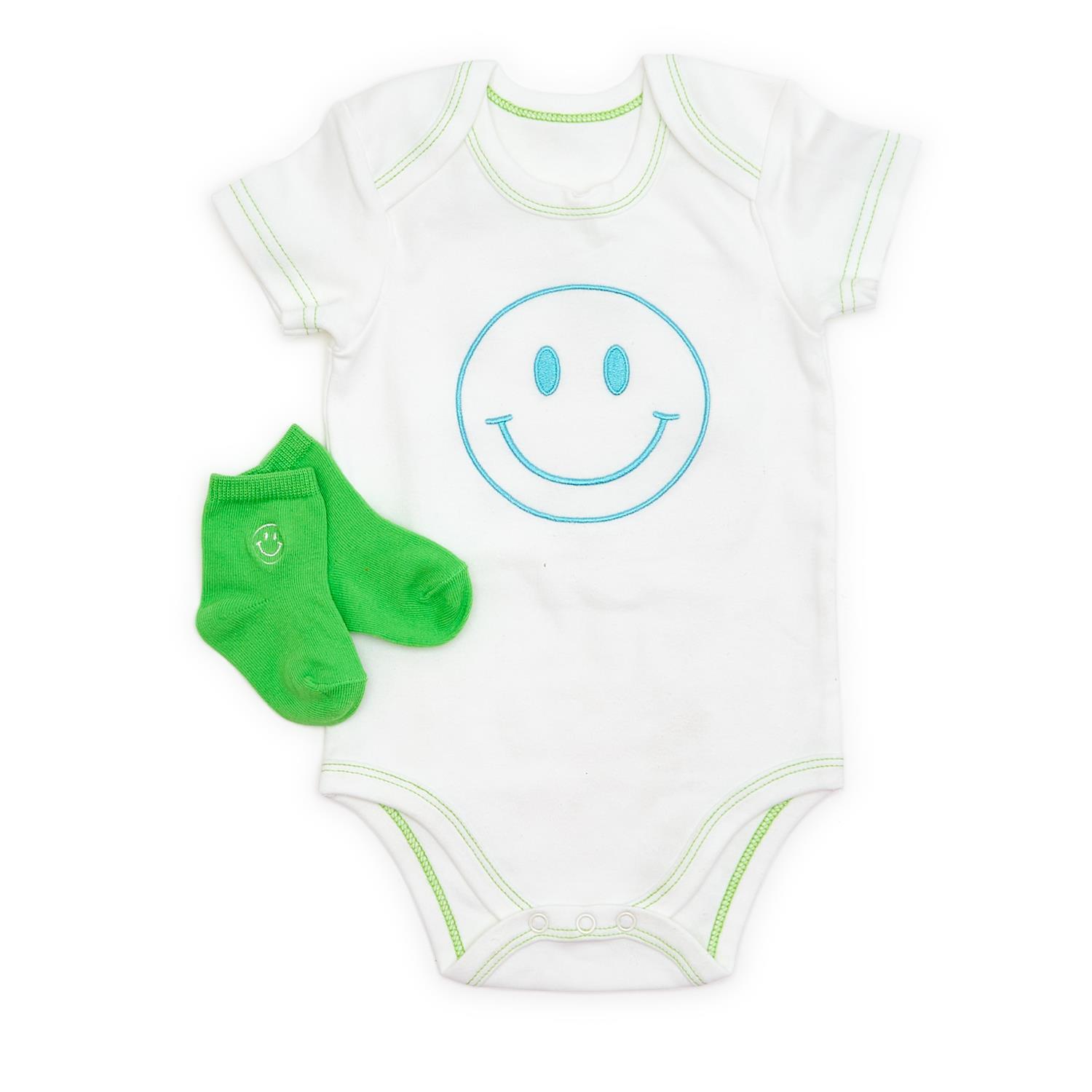 Happy Gift Set Includes Onesie and Pair of Socks Asst 3 Colorations