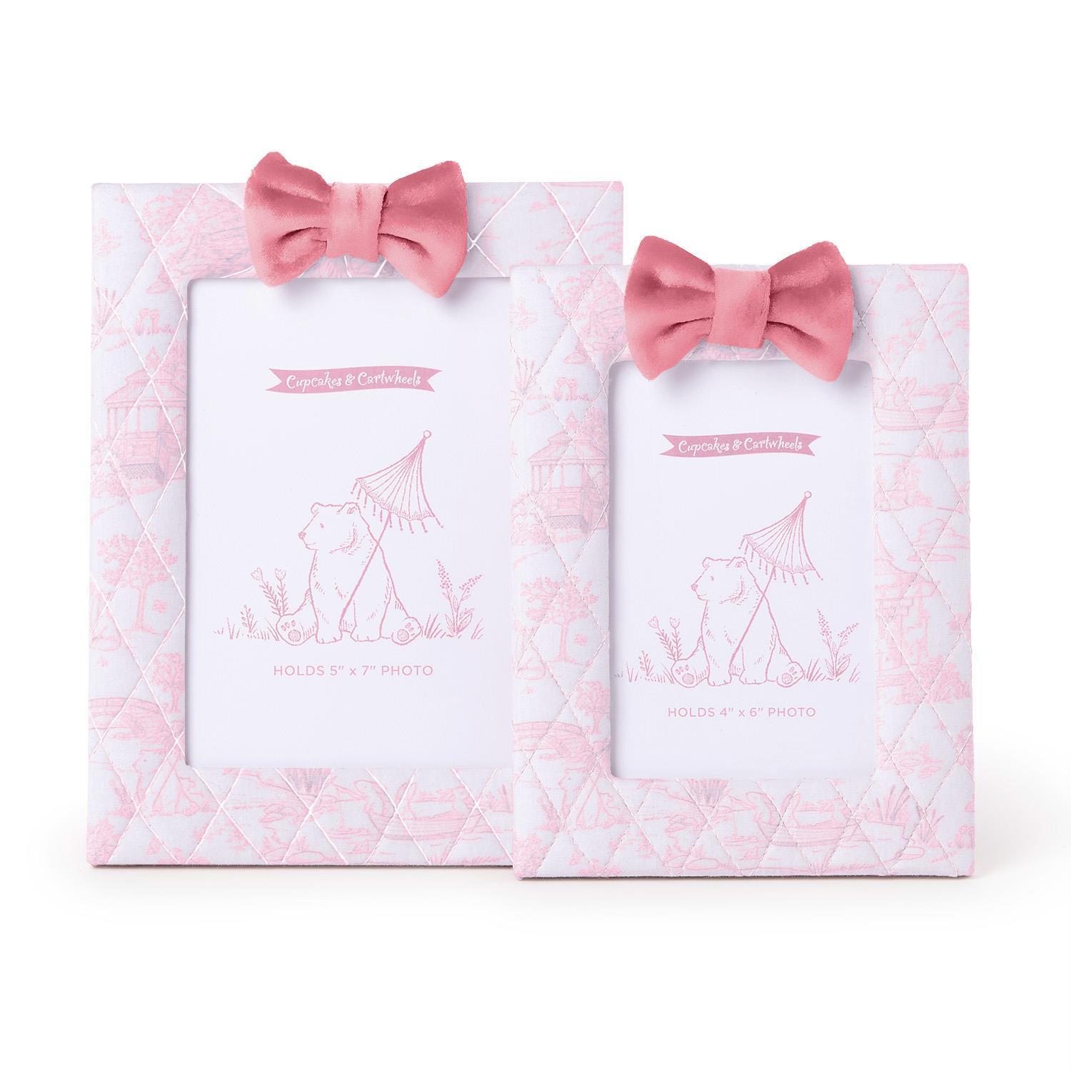 Pink Animal Toile Set of 2 Quilted Photo Frames with Bow Includes 2 Sizes