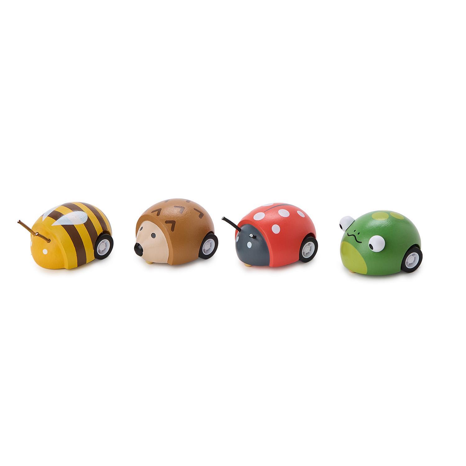 16 Pc Wooden Pull Back Bug Toy Unit with Display Includes 4 Designs