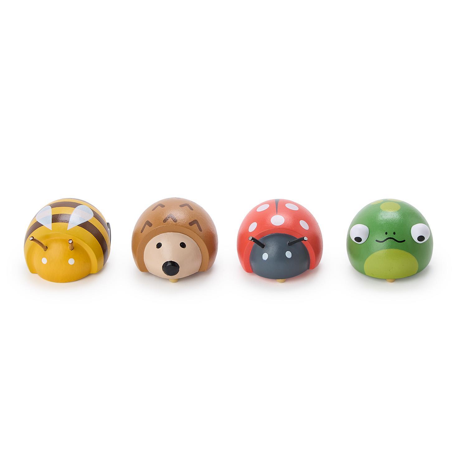 16 Pc Wooden Pull Back Bug Toy Unit with Display Includes 4 Designs