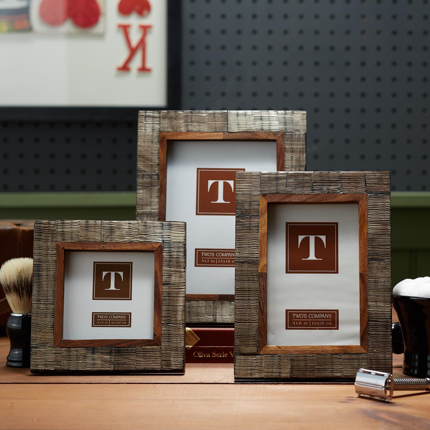 S/3 Chiseled Horn Photo Frames