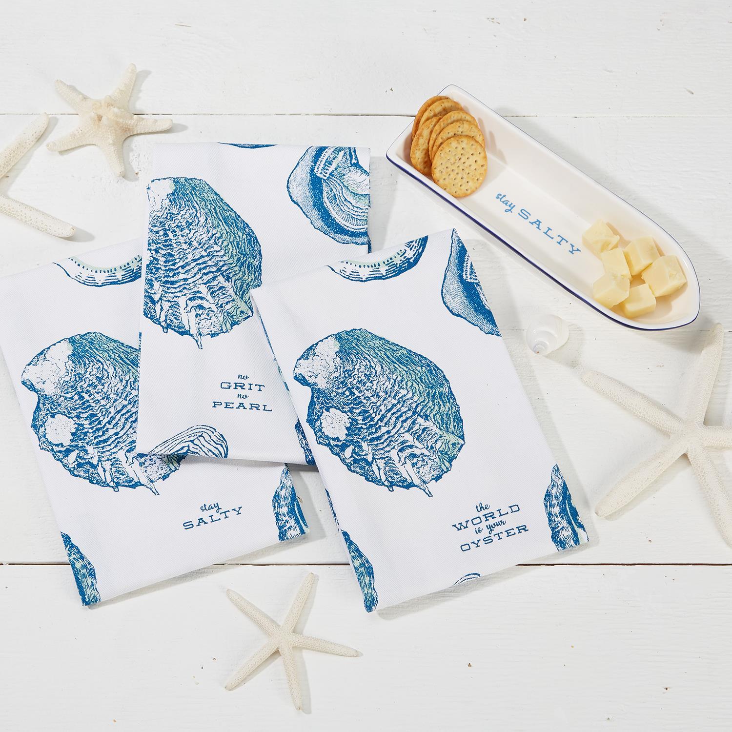 Oyster Dish Towel & Bowl Set A/3 Designs