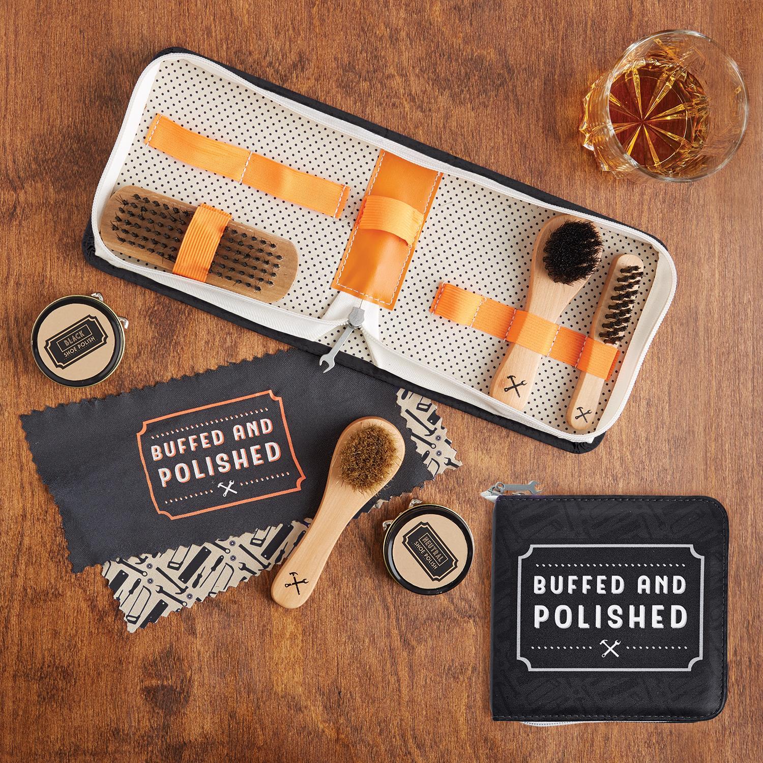 Shoe Shine Kit with Case w/Shoe Polish, Cloth, Brushes