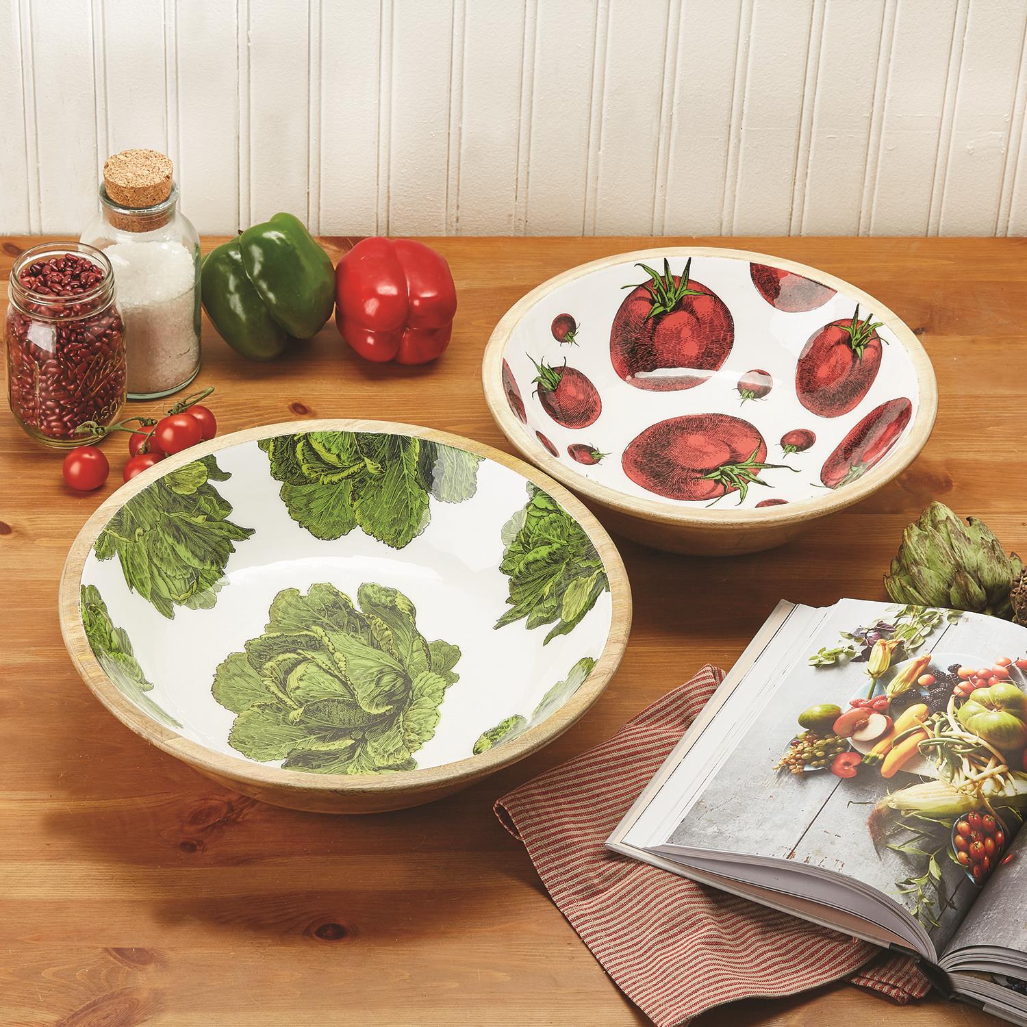 S/2 Large Wood Bowls 2 Sizes/Designs