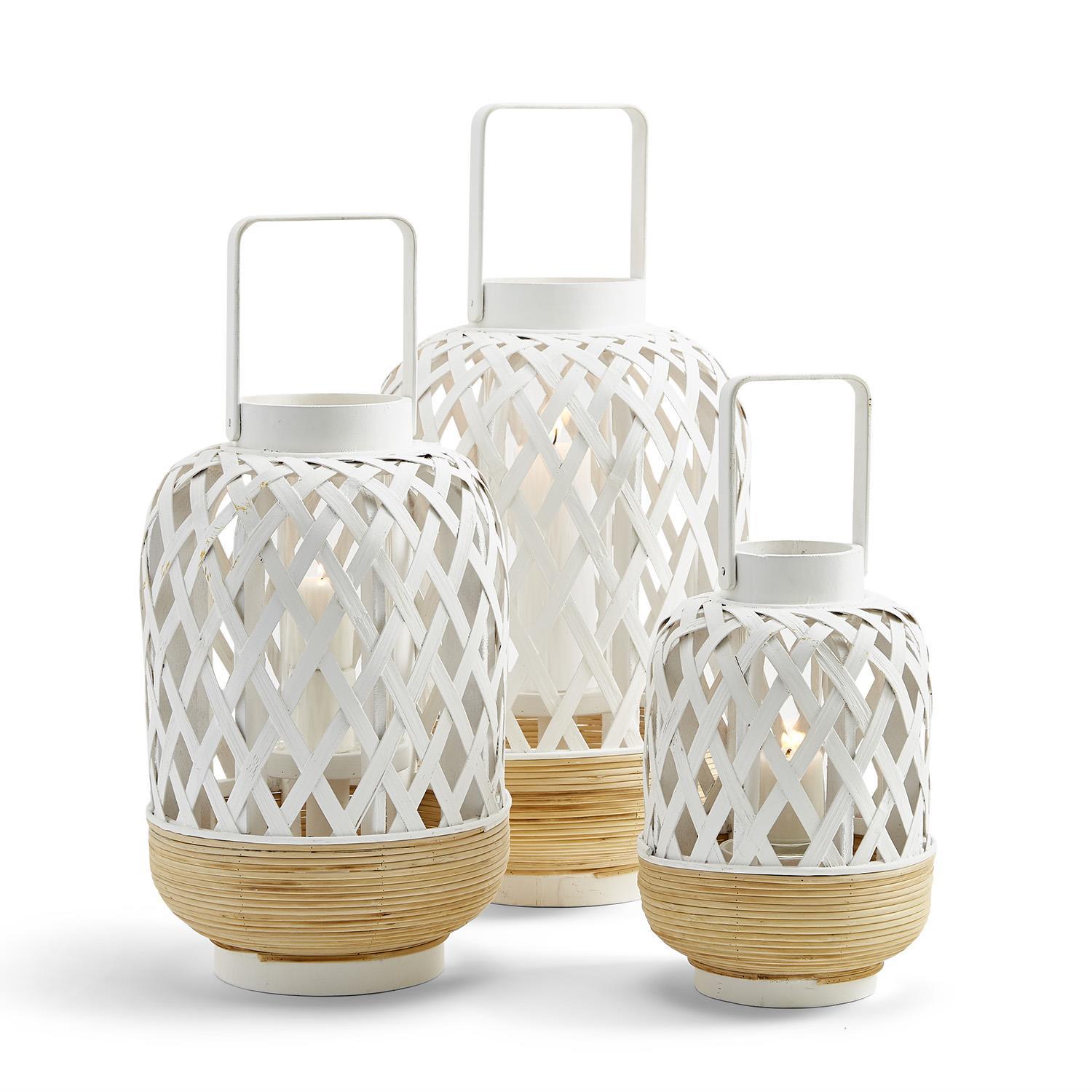 Set of 3 White Lattice Lanterns
