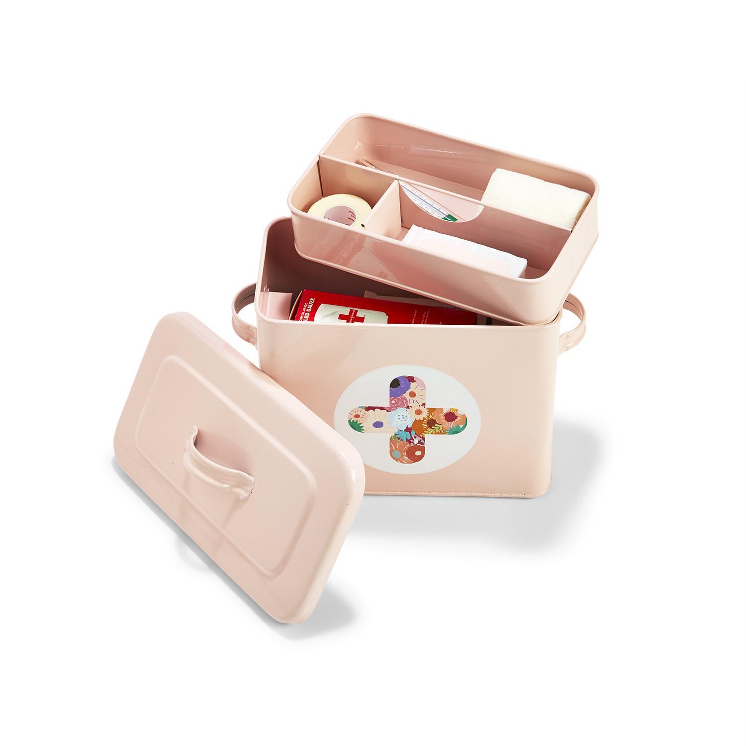 Think Pink First Aid Storage Box with 3 Section Organizer Tray Insert