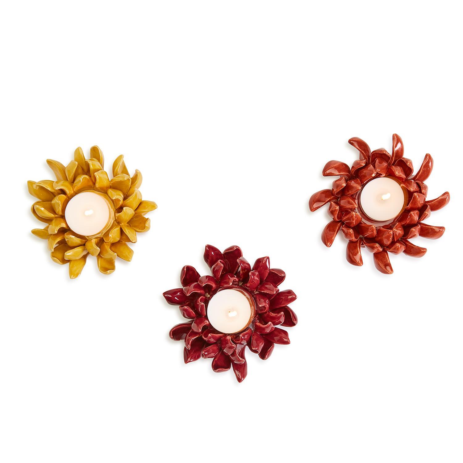 In Full Bloom S/3 Flower Tealight Candleholders Incl 3 Colors