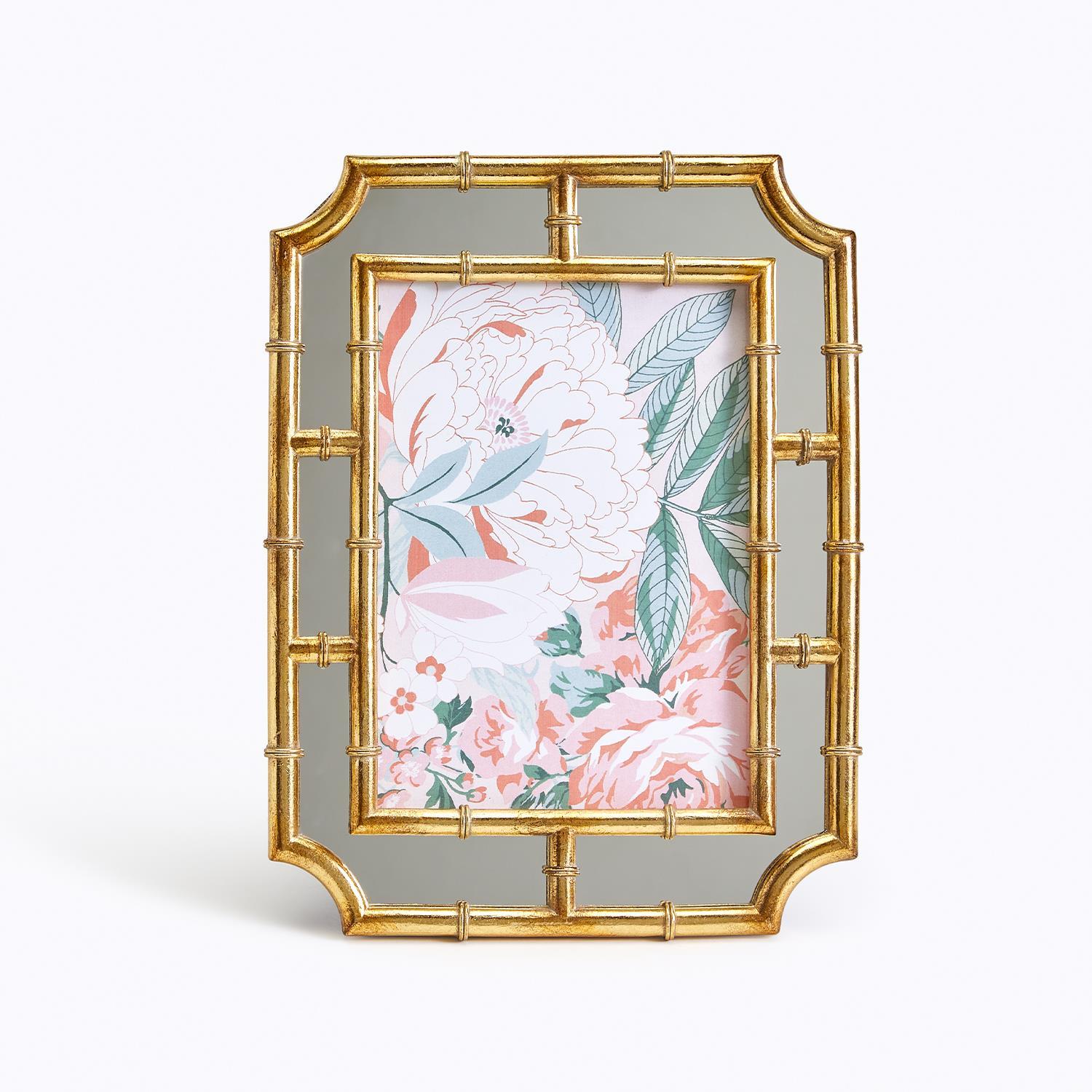Golden Bamboo Fretwork 5x7 Photo Frame with Mirror Border