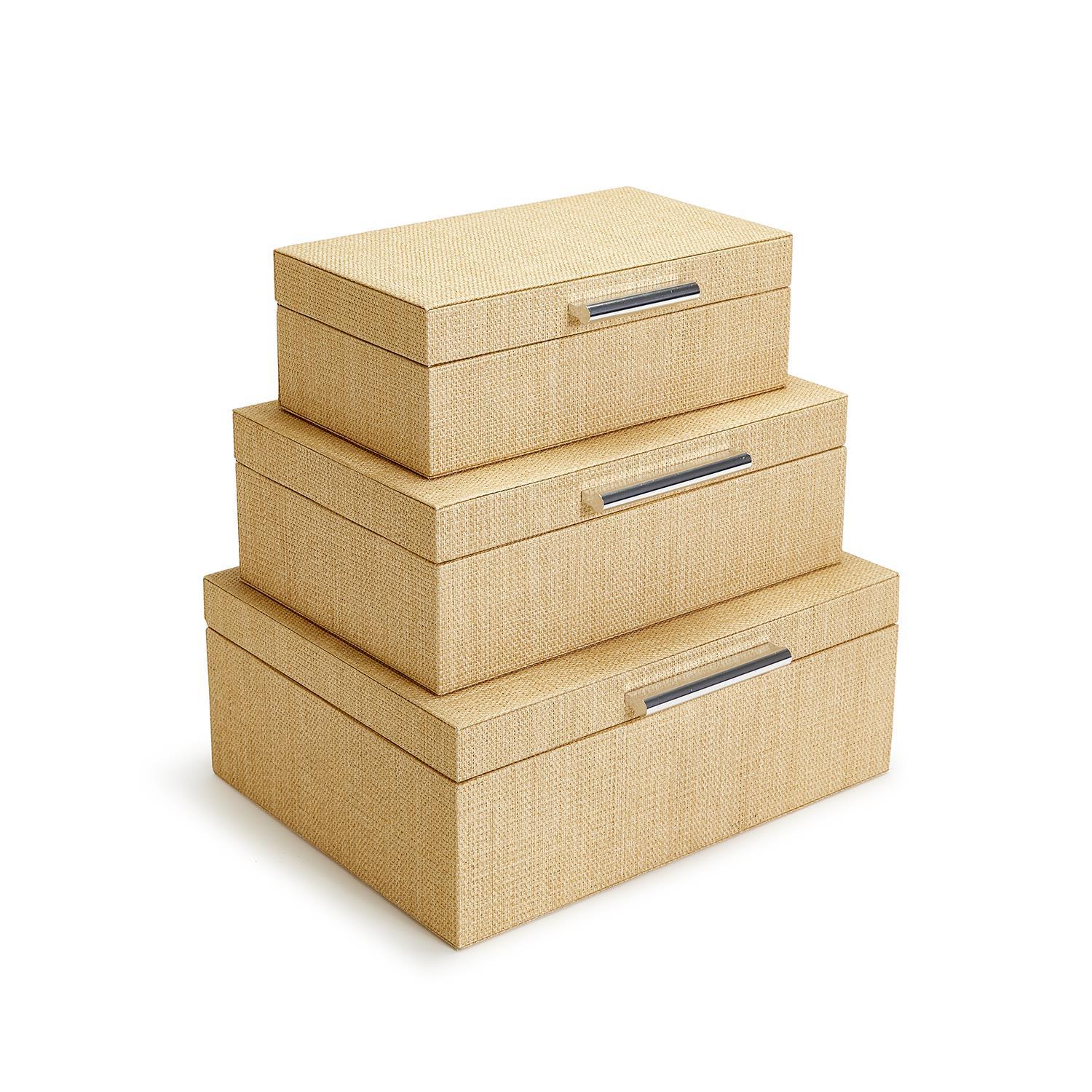 S/3 Terra Cane Hinged Boxes with Lining