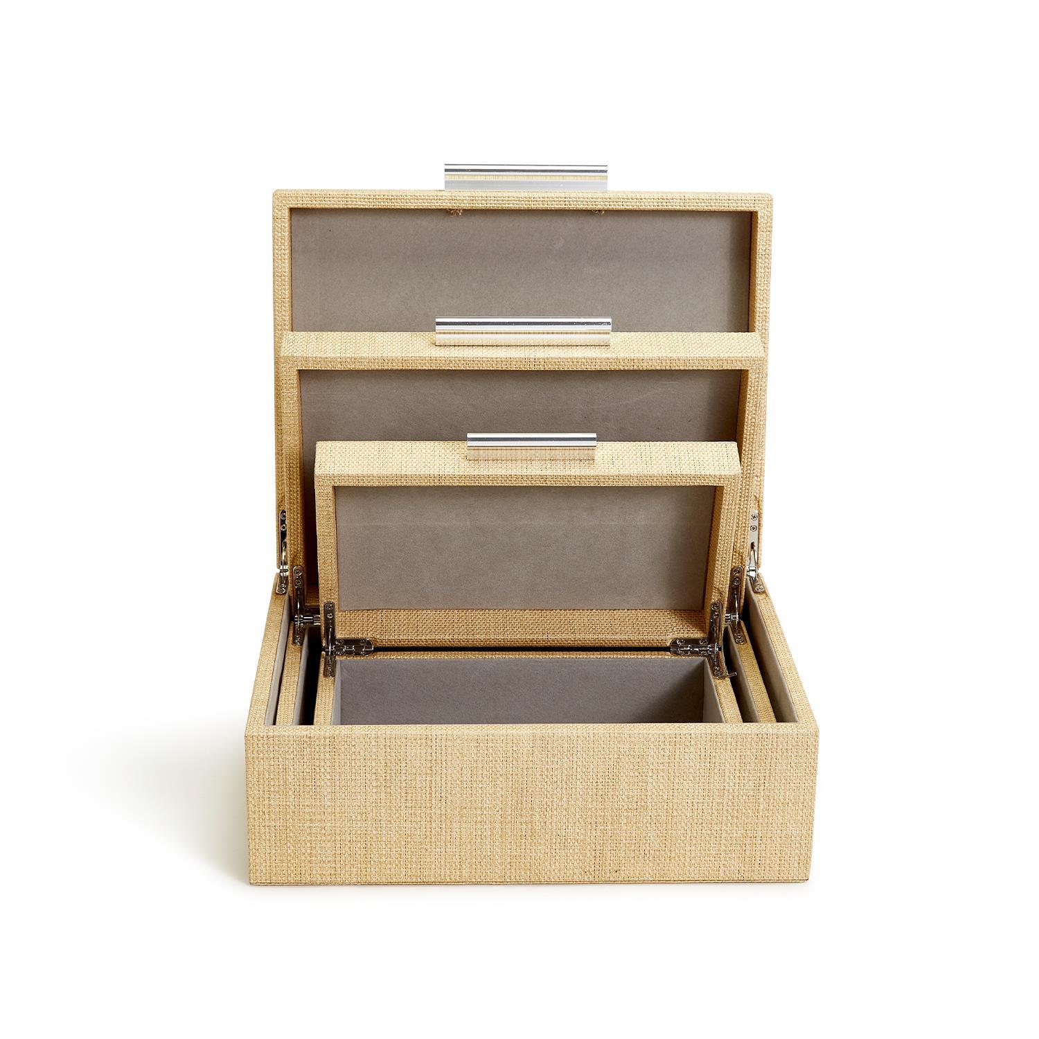 S/3 Terra Cane Hinged Boxes with Lining