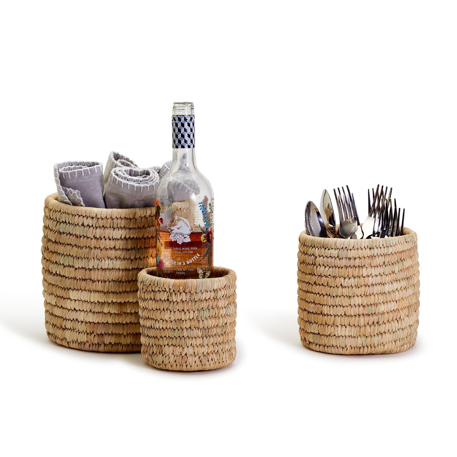 S/3 HandWoven Date Leaf Basket / Cachepot