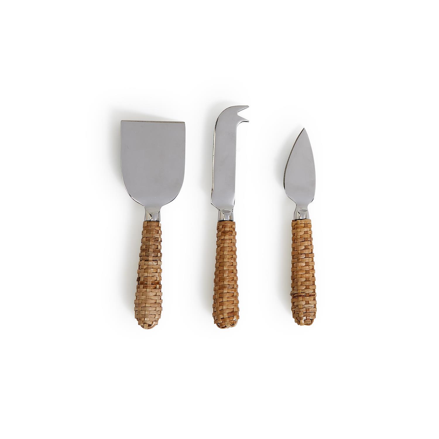 Wicker Weave S/3 Cheese Knives in Gift Box
