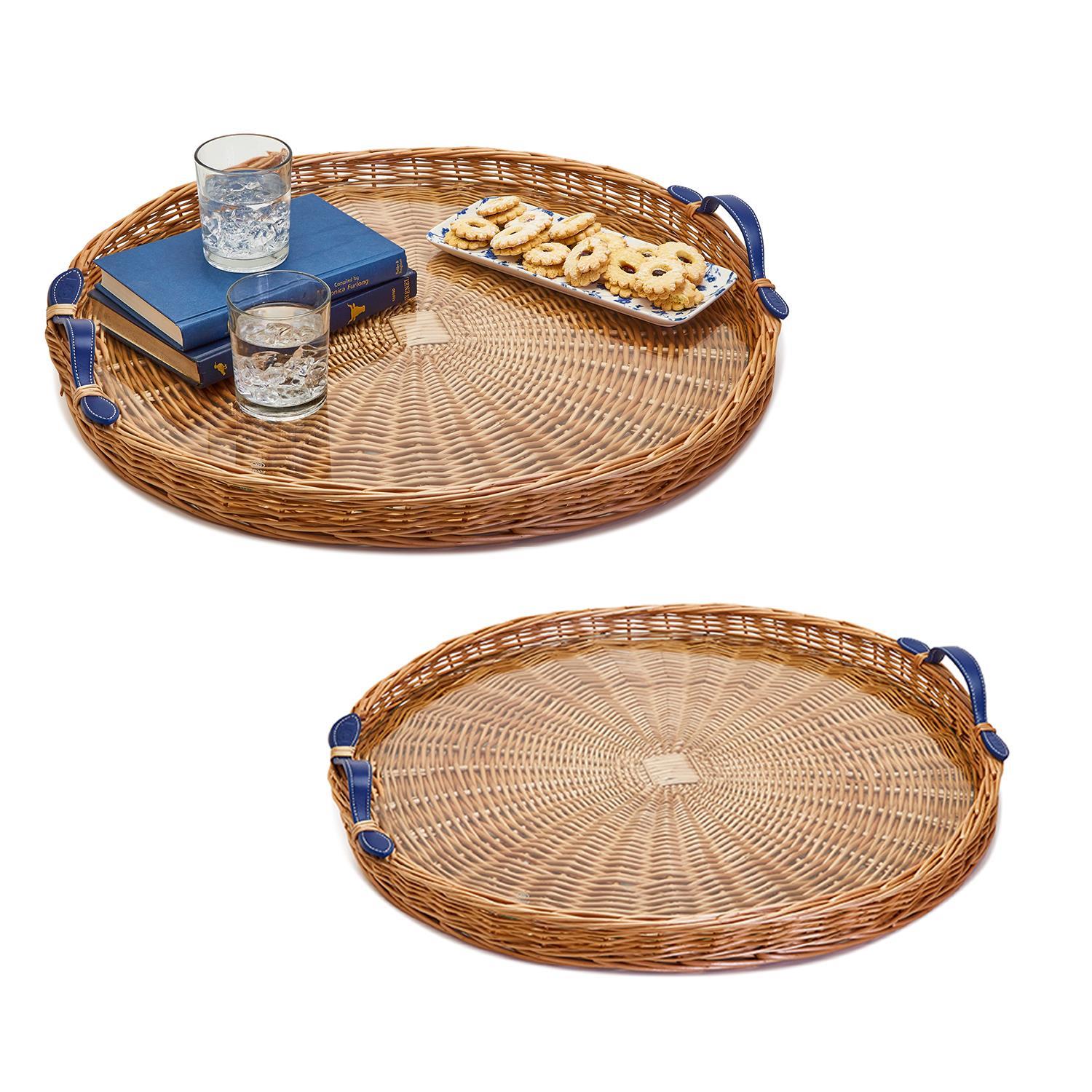 S/2 Wicker Round Tray W/Handles