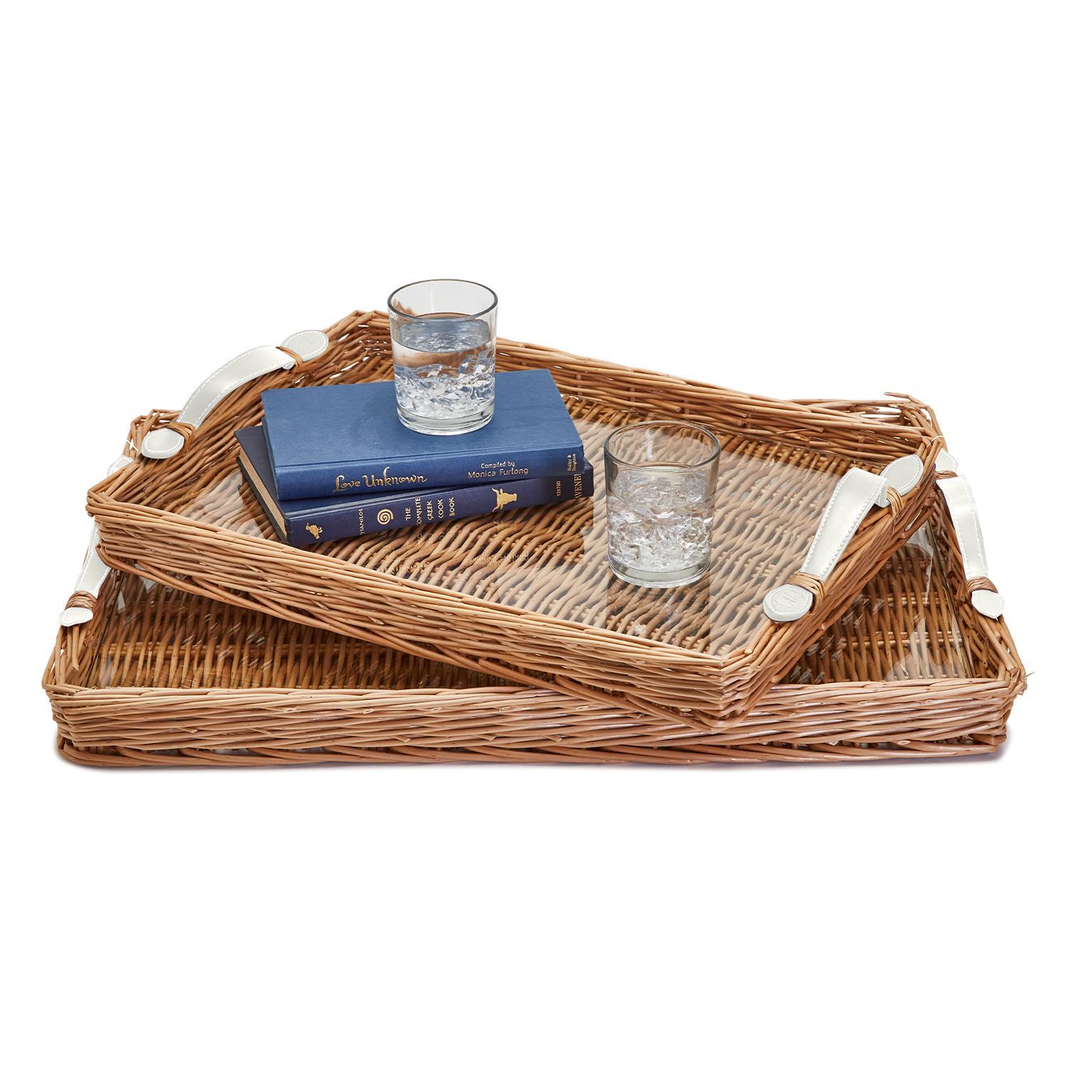 S/2 Wicker Tray White Handles