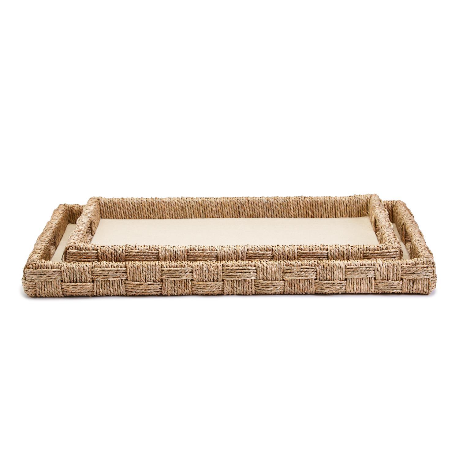 S/2 HandCrafted Sea Grass and Rattan Oversized Decorative Square Tray