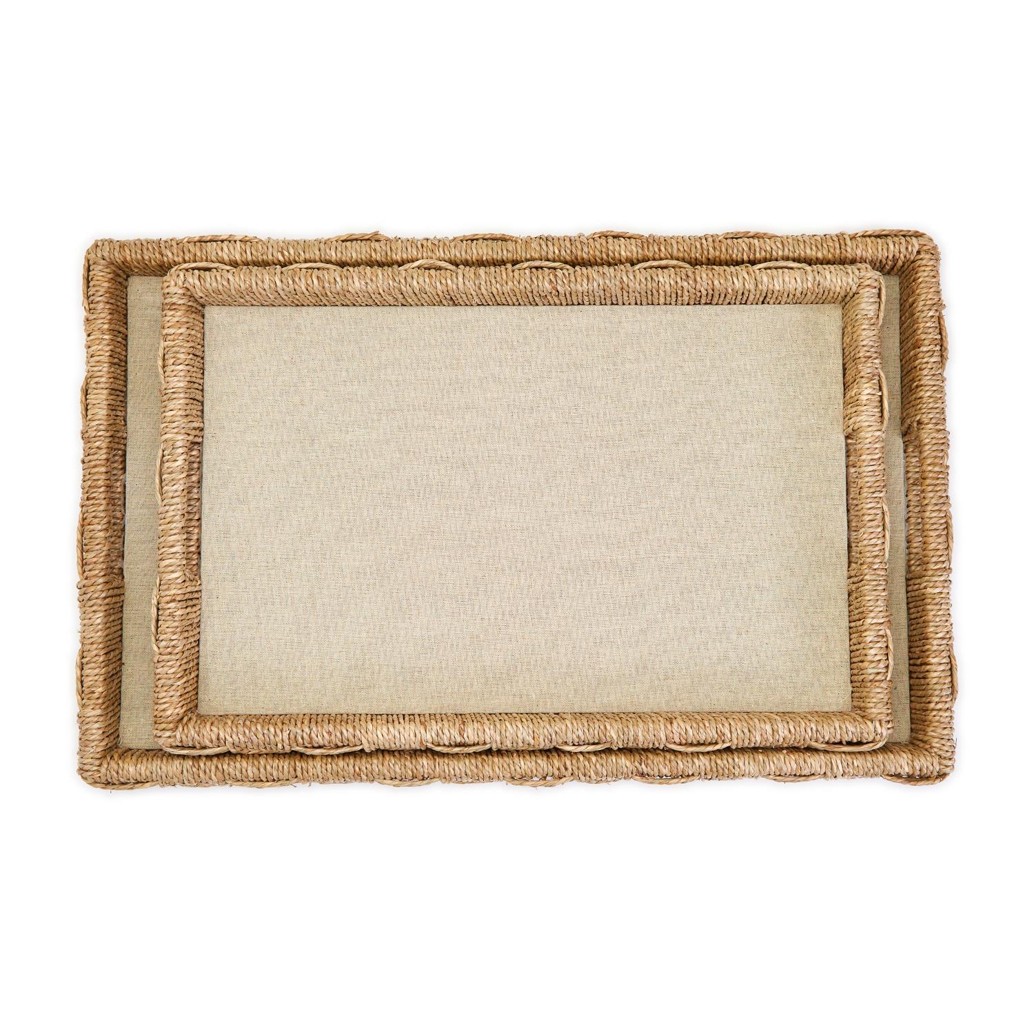 S/2 HandCrafted Sea Grass and Rattan Oversized Decorative Square Tray