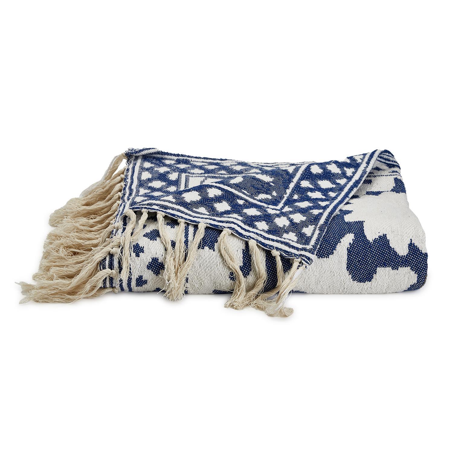 Chinoserie Blue Floral Jacquard Print Throw