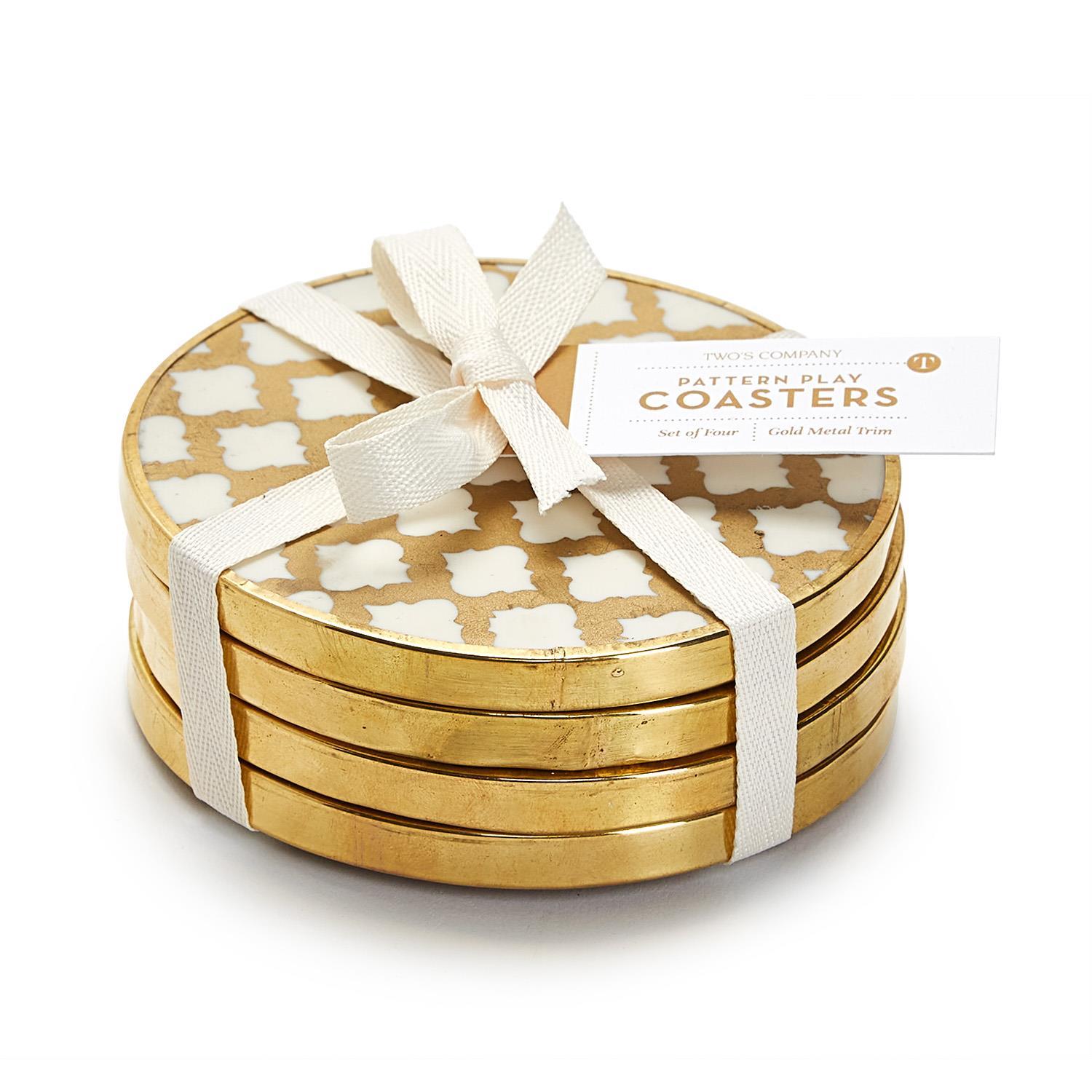 Hampton Set of 4 Geometric Coasters with Gold Rim