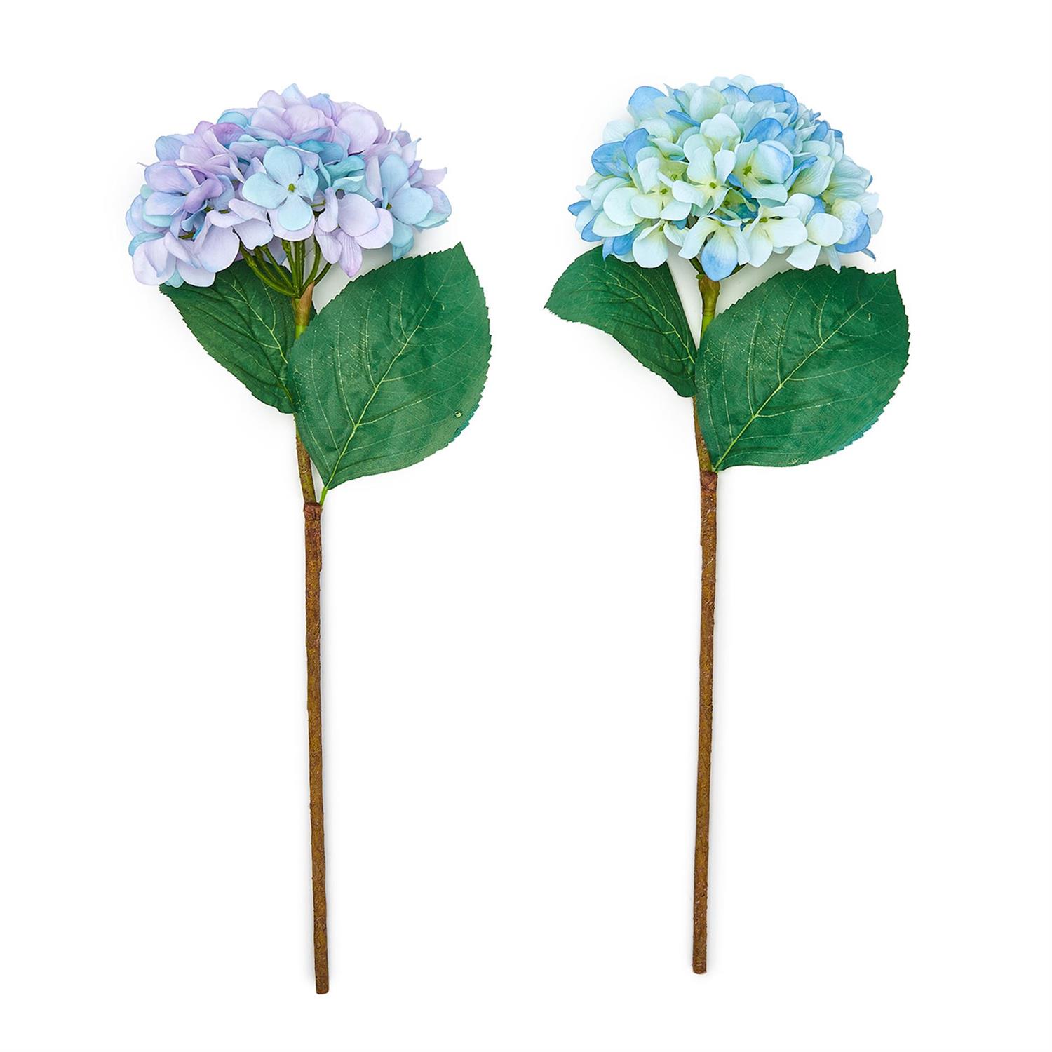 Faux Hydrangea Stem Assorted 2 Colorations: Blue/Green, Blue/Purple