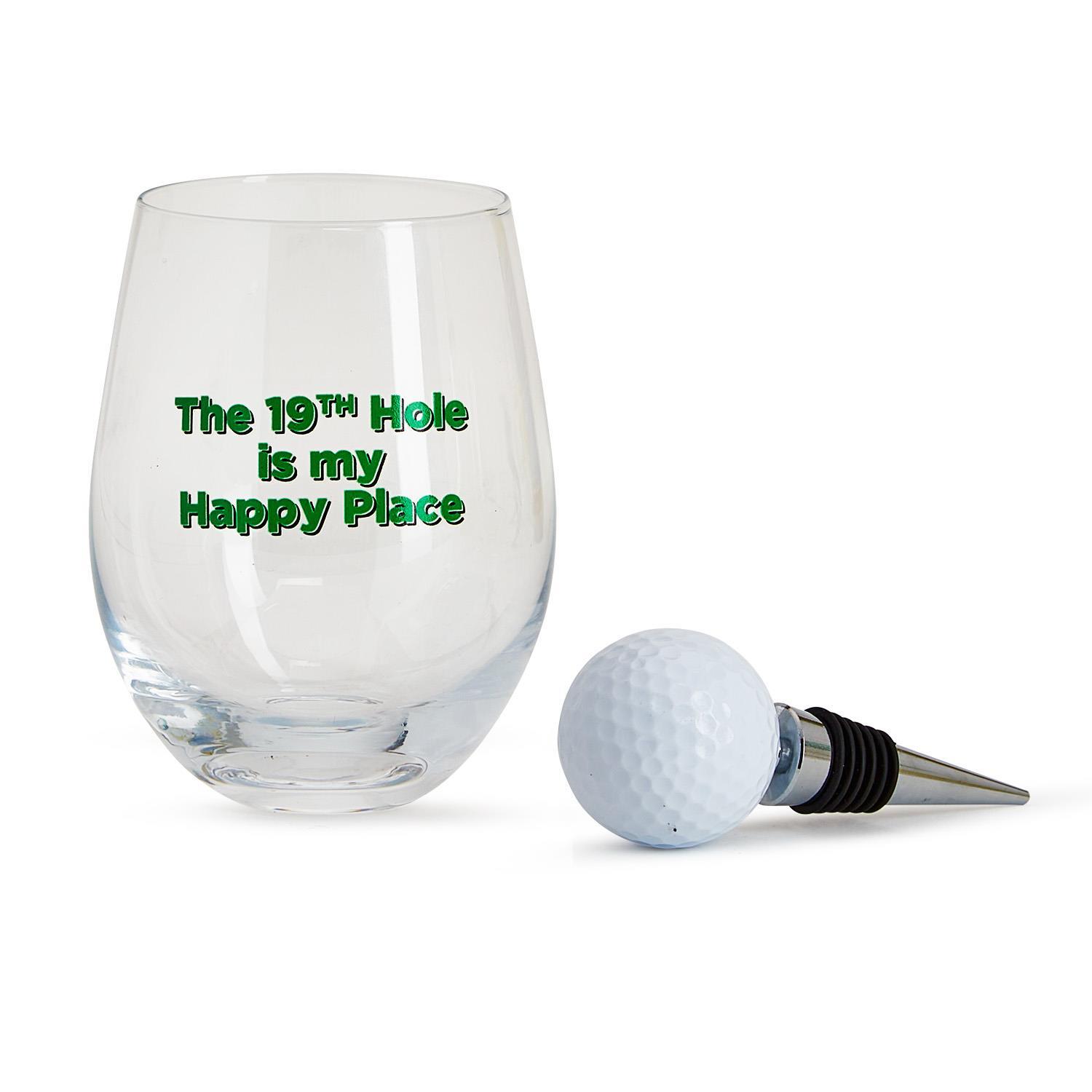 Golf Stemless Wine Glass with Golf Ball Wine Stopper