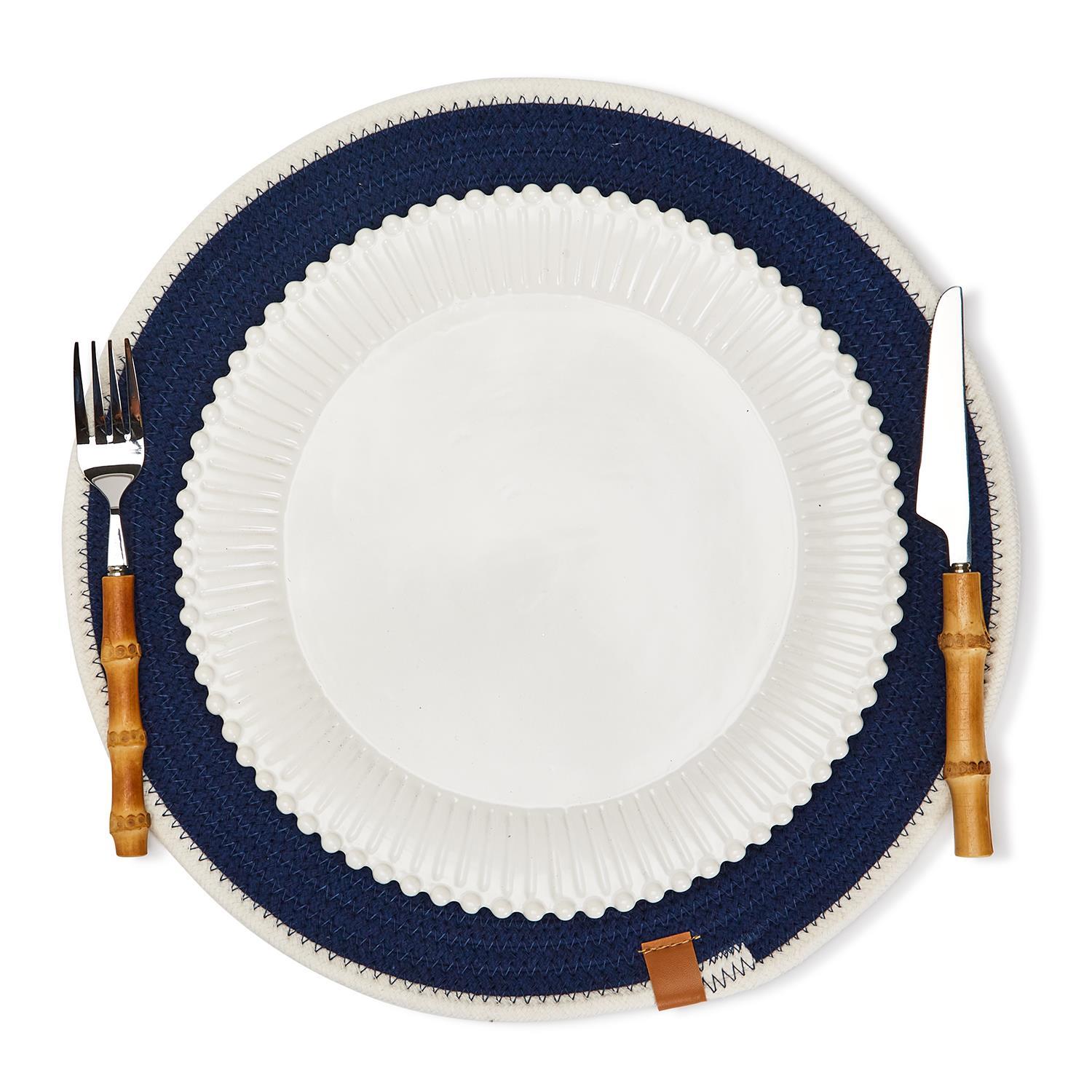 Water's Edge Set of 4 Navy Placemats with Ivory Edge