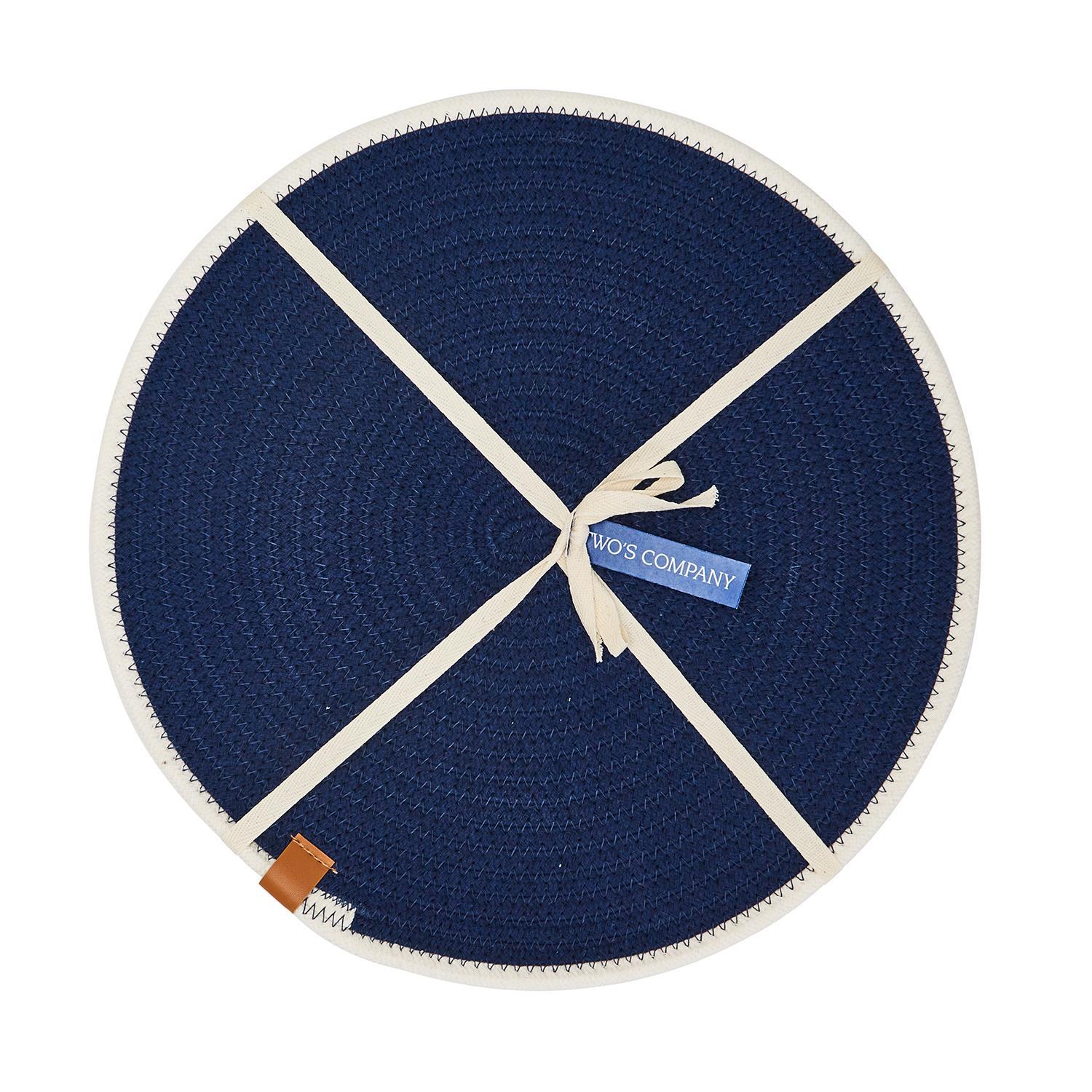 Water's Edge Set of 4 Navy Placemats with Ivory Edge